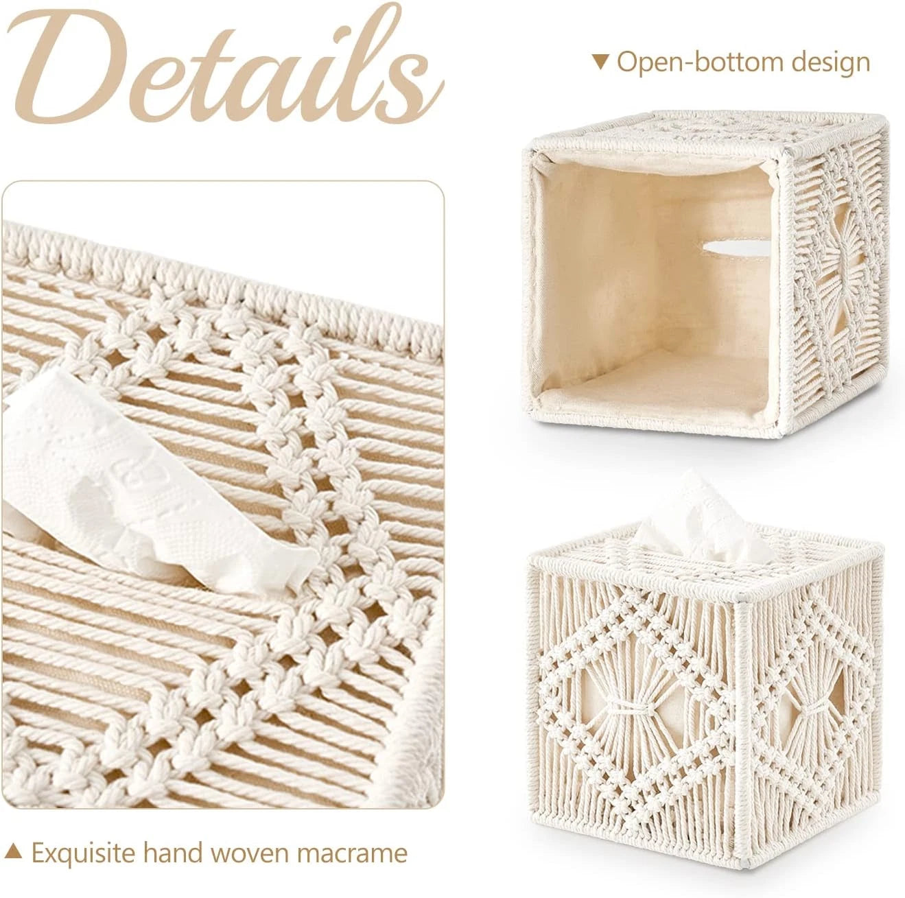 Macrame Tissue Box Cover Boho Woven Square Tissue Holder Bathroom Bedroom Decor | eBay