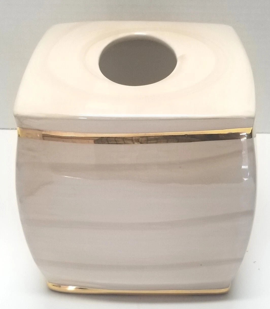 Nicole Miller Ceramic Tissue Box Cover Cream White And Gold Trim 7” X 6” | eBay
