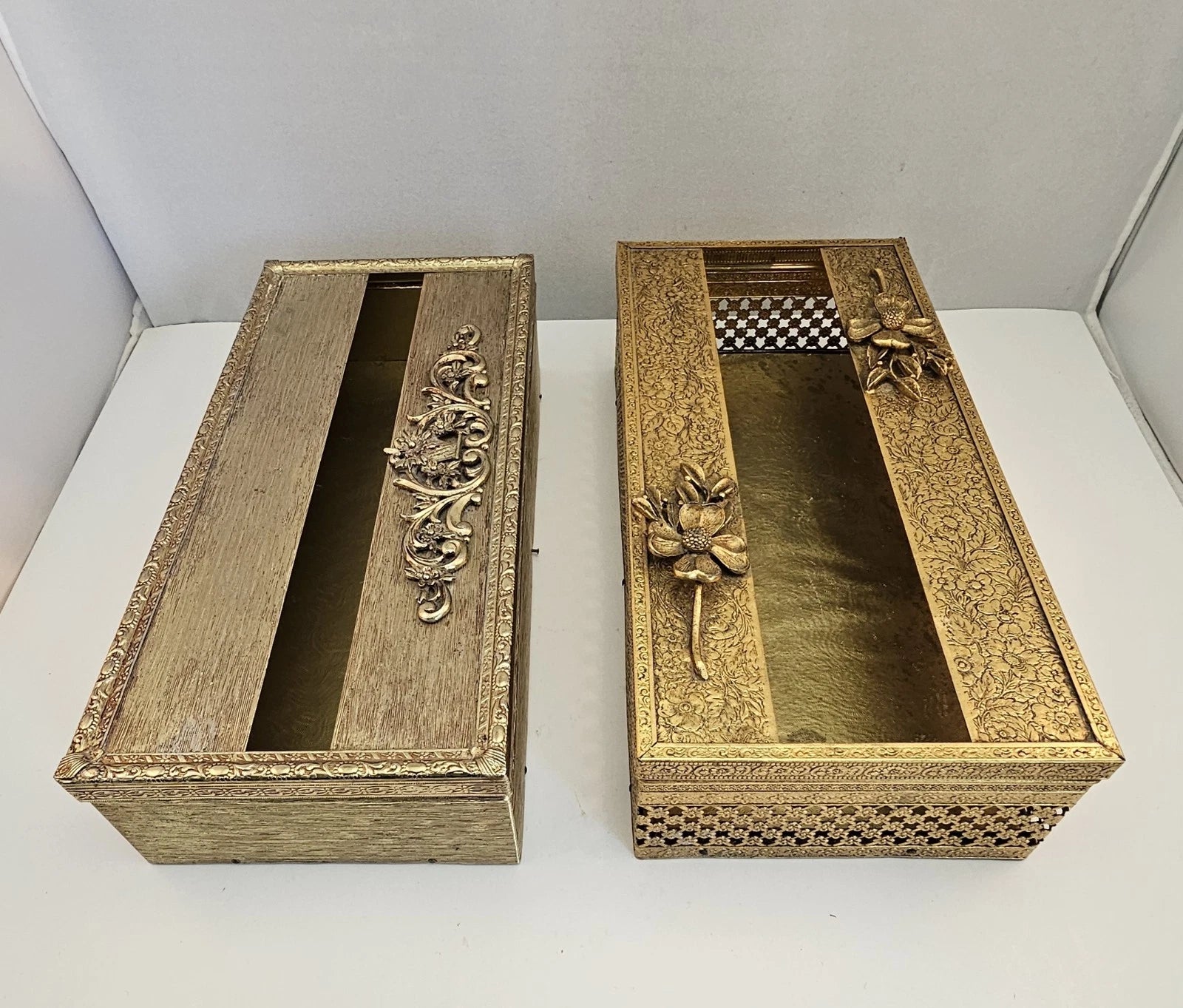 Set of 2 - Vintage Goldtone Metal Decorative Tissue Box Holders MCM | eBay