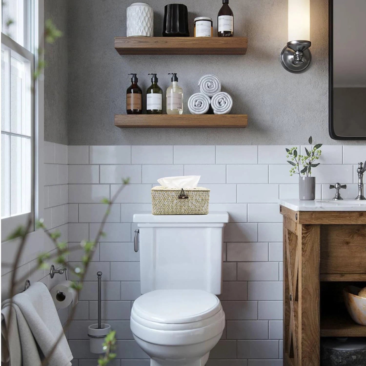 Tissue Box Cover Rectangle Seagrass Tissue Box,Woven Tissue Box Holder with Lid, | eBay