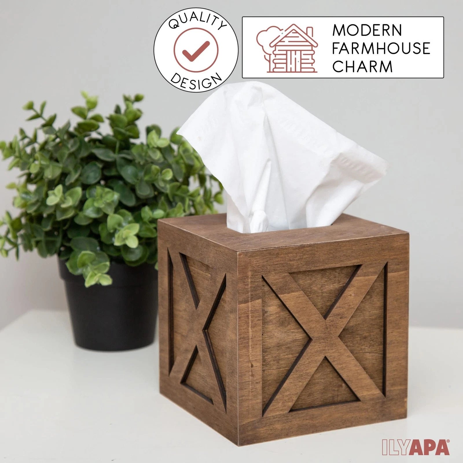 Ilyapa Wood Tissue Box Cover Farmhouse X Patterned- Rustic White Wood Holder | eBay