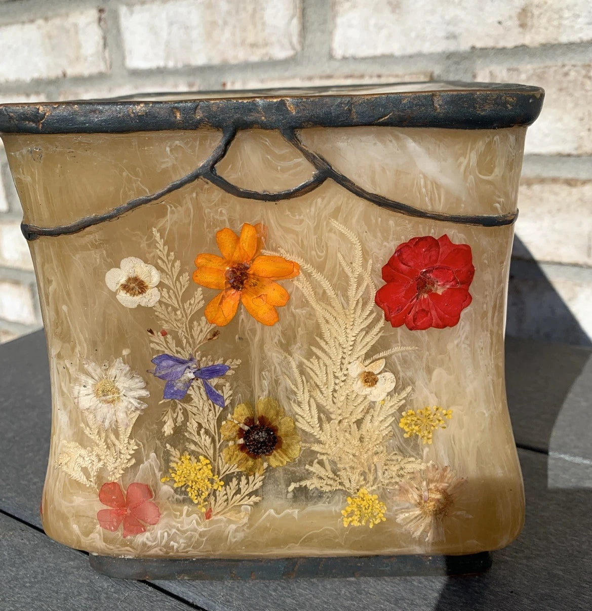 Vintage Acrylic Tissue Box Cover Fresh Fields Pressed Flowers So Pretty!! | eBay