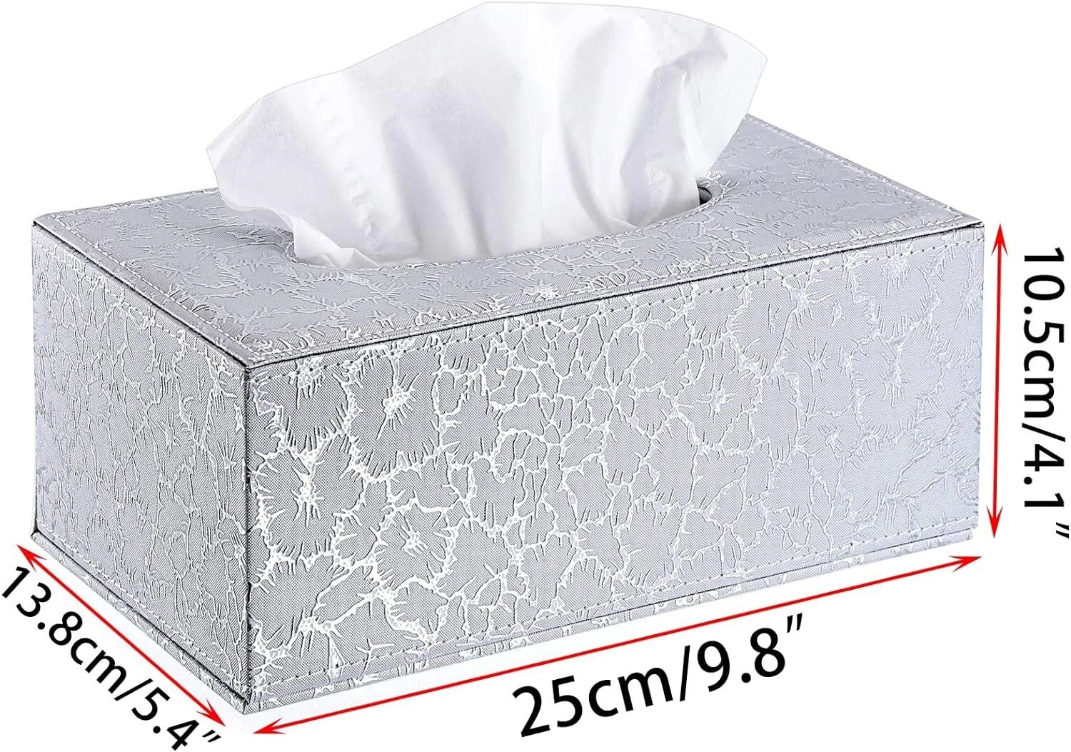 Rectangular Leather Tissue Box Cover with Magnetic Bottom - Silver | eBay