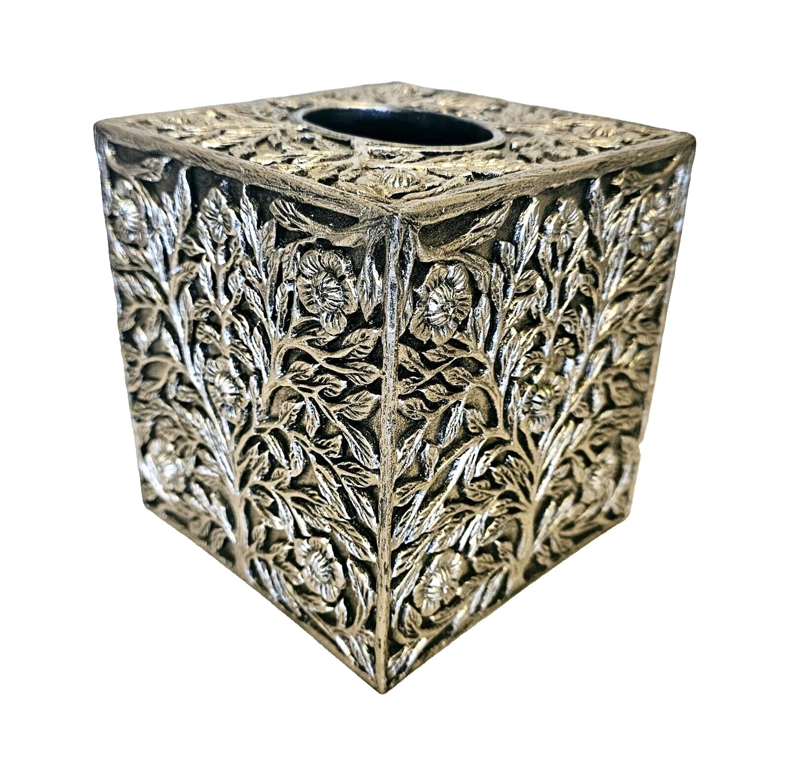 Nicole Miller Home Silver Tree Floral Resin 3D Tissue Box Cover HTF 5.5" x 6” | eBay