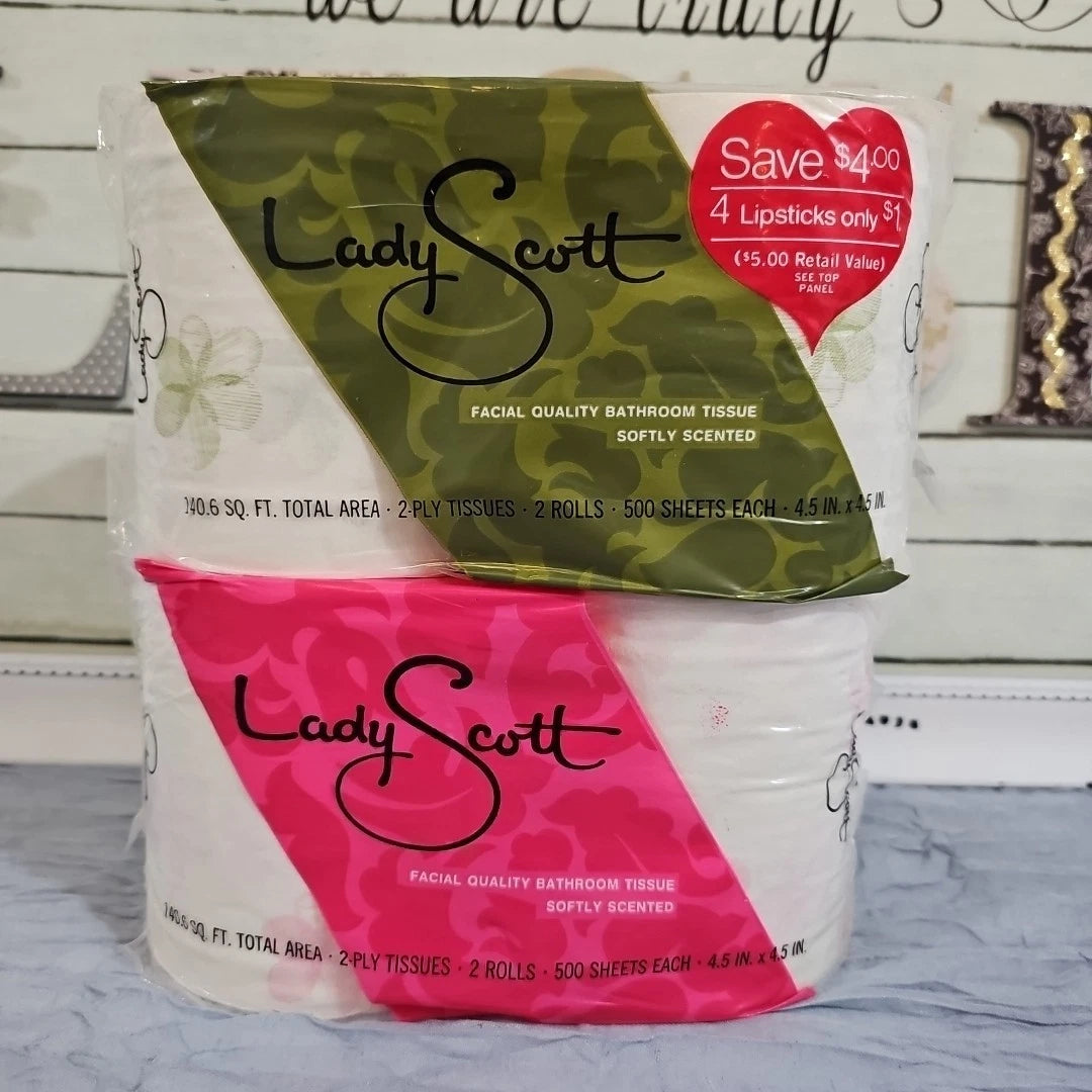 Vintage 1970 Lady Scott bathroom tissue in sealed plastic, green and pink floral | eBay