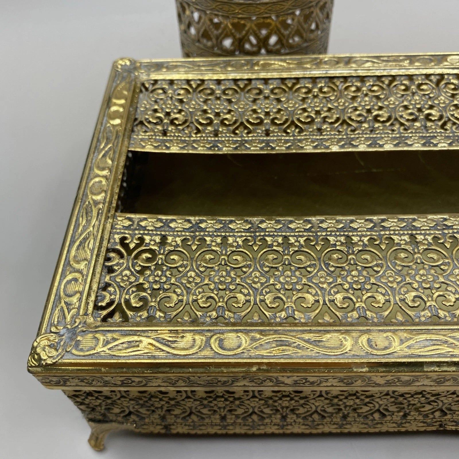 Hollywood Regency 2 Piece Bath Vanity Accessories Gold Tone Filigree Brass? | eBay