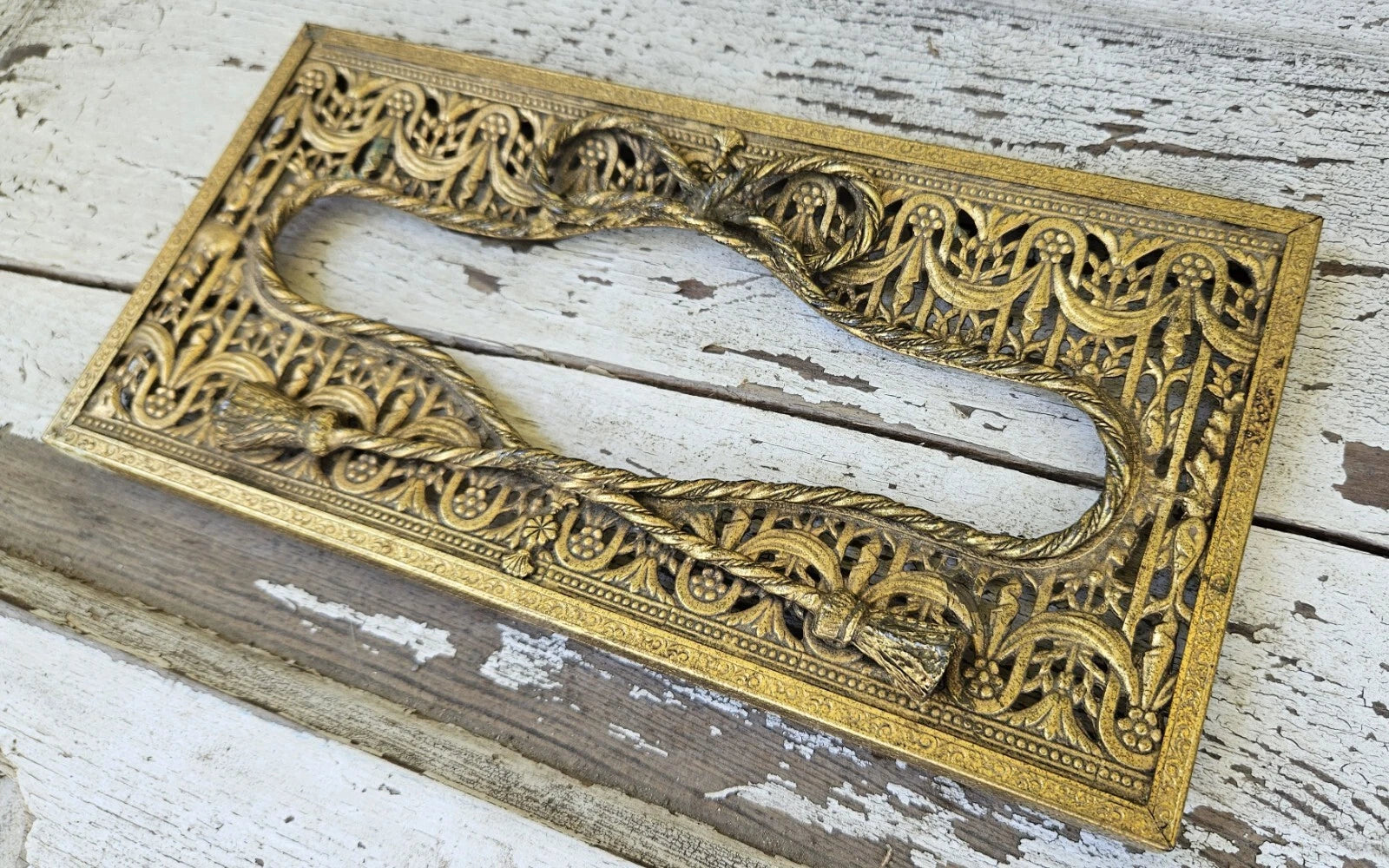 Antique Vintage Metal Bow Filigree Tissue Box Cover Holder Gold Tone Removable | eBay