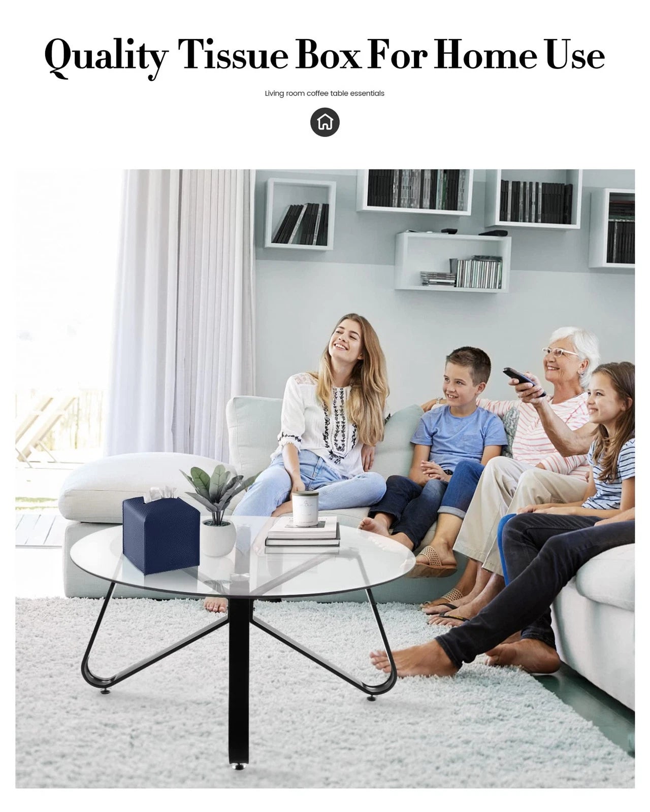 Tissue Box Cover, Square PU Leather Tissue Box Holder, Modern Single Navy Blue | eBay