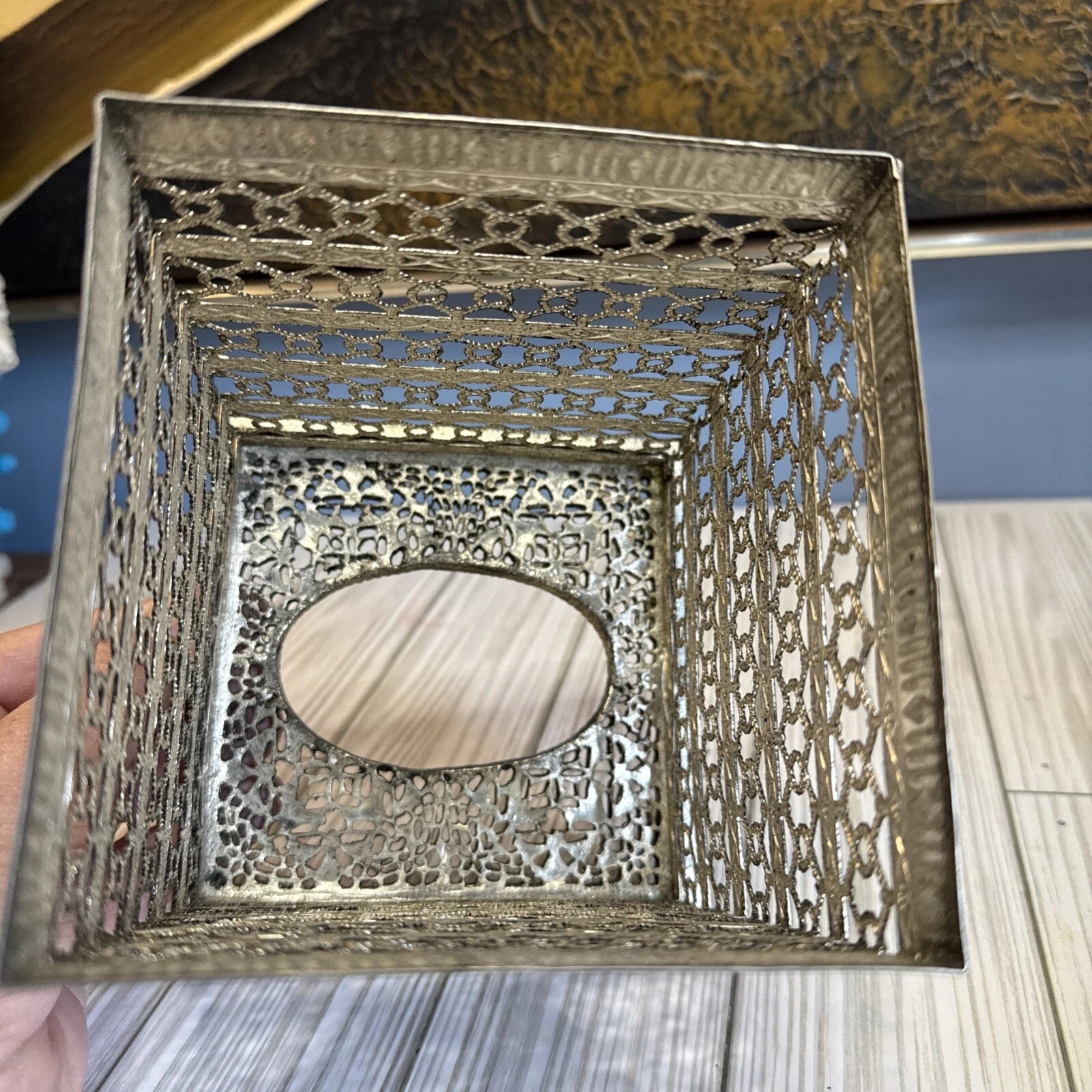 Hollywood Regency MCM Metal Gold Filigree Square Tissue Box Cover Applied Bow | eBay