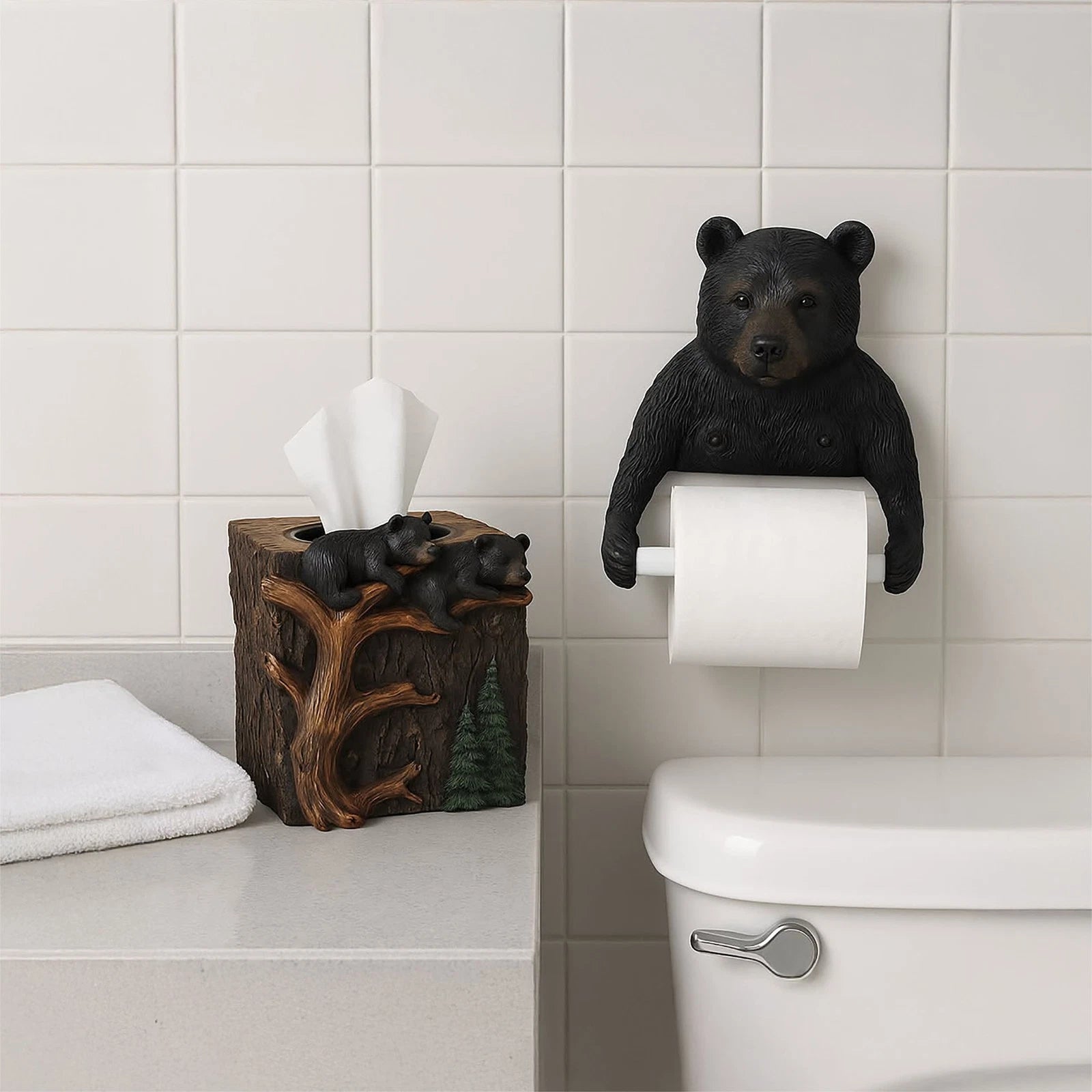 Bear Square Tissue Box Cover – Rustic Lodge Black Bear Bathroom Decor, Felt Pads | eBay