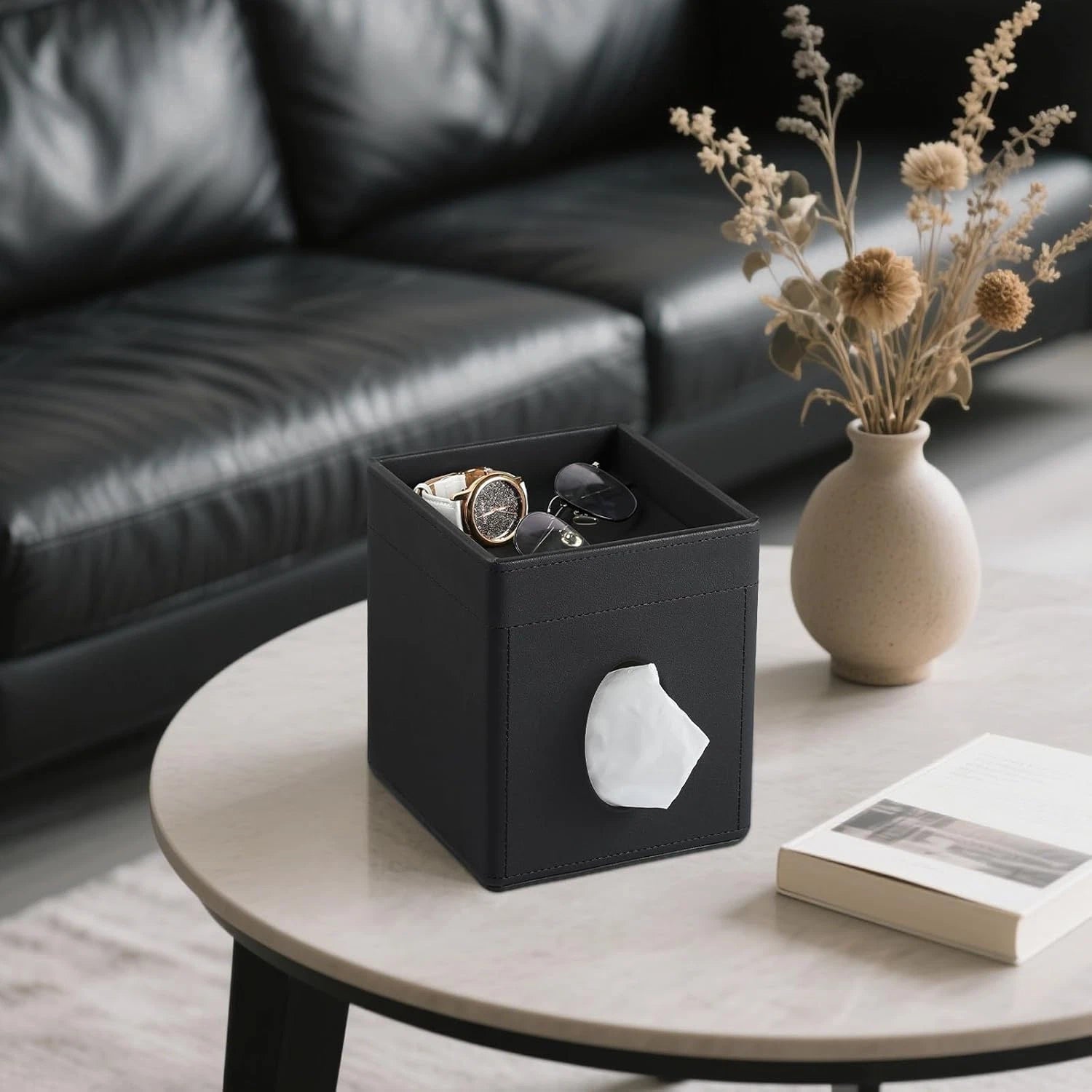 Tissue Box Cover, PU Leather Square Tissue Box Holder with Storage Tray for Bath | eBay