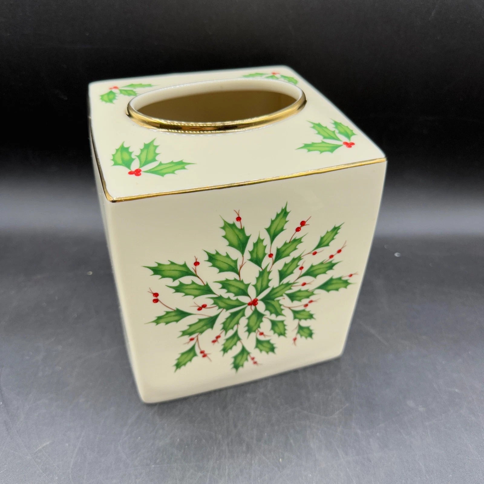 Lenox Holiday Dimensions Tissue Box Cover Christmas Collection Holly Square Rare | eBay