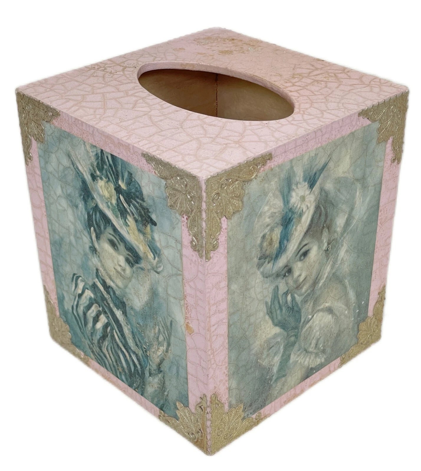Pink Wood Tissue Box Holder Cover Cottagecore Victorian Lady Vtg 1970s New York | eBay
