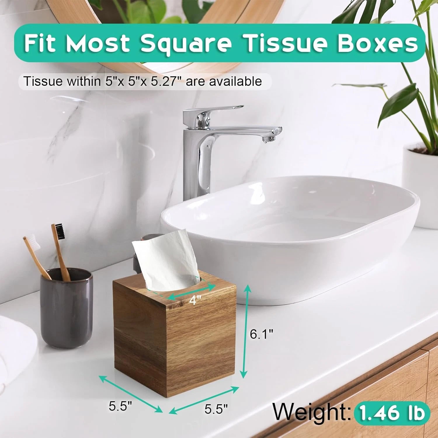 ALELION Tissue Box Cover Square - Acacia Wood Tissue Box Holder for Tabletop Nig | eBay