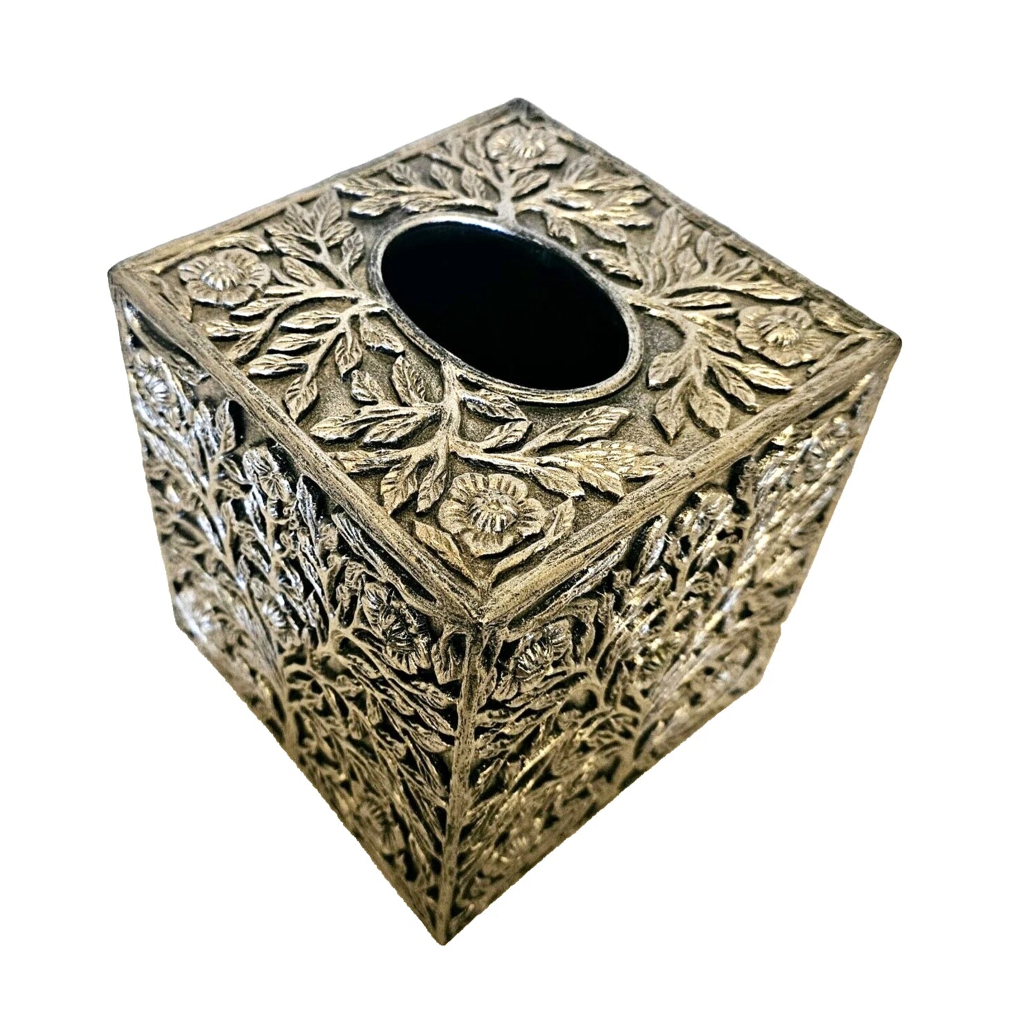 Nicole Miller Home Silver Tree Floral Resin 3D Tissue Box Cover HTF 5.5" x 6” | eBay