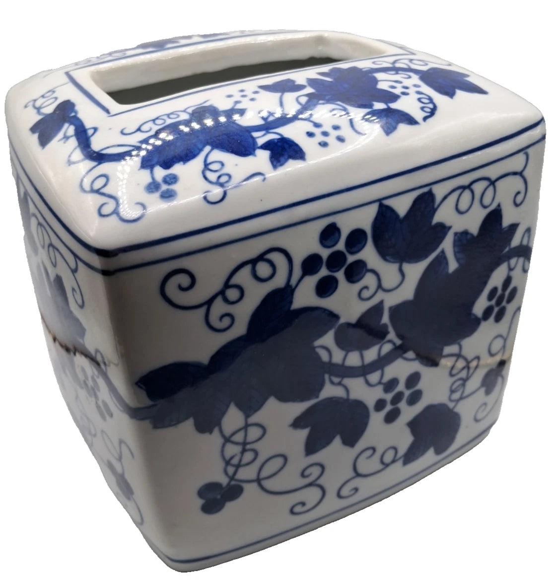 Blue White Grape Vine Leaves Heavy Ceramic Bathroom Tissue Holder 6 1/4" Square | eBay