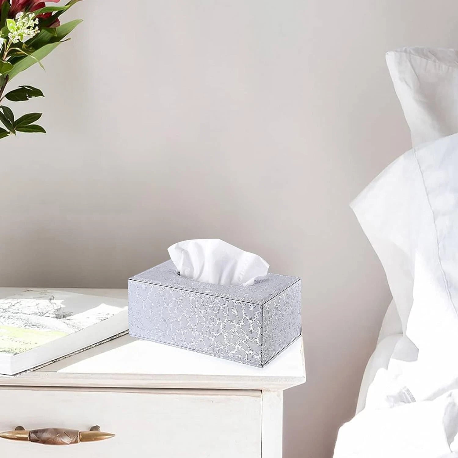 Rectangular Leather Tissue Box Cover with Magnetic Bottom - Silver | eBay