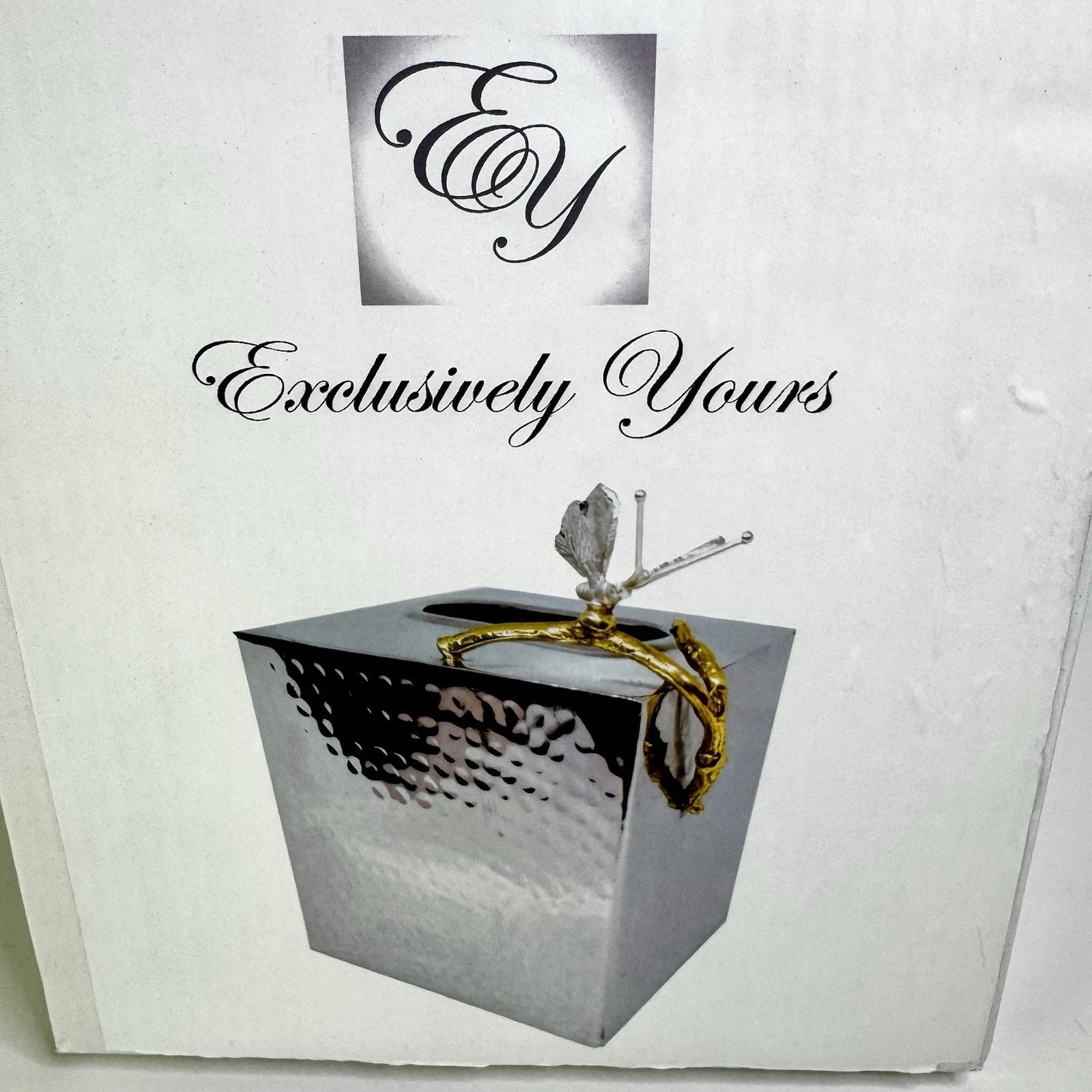 Exclusively Yours EY Silver Hammered Metal Tissue Box Cover W/Butterfly Accent | eBay