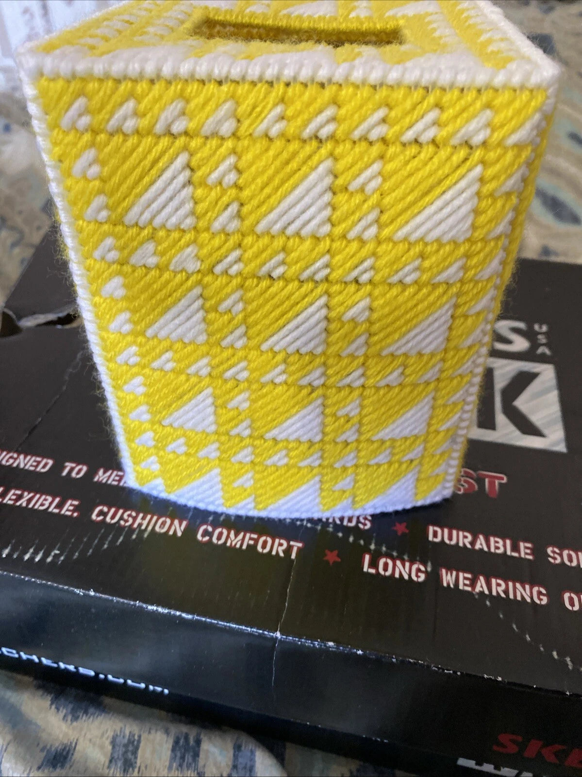 New Handmade Plastic Craft Tissue Cover Box Yellow Abstract Design | eBay