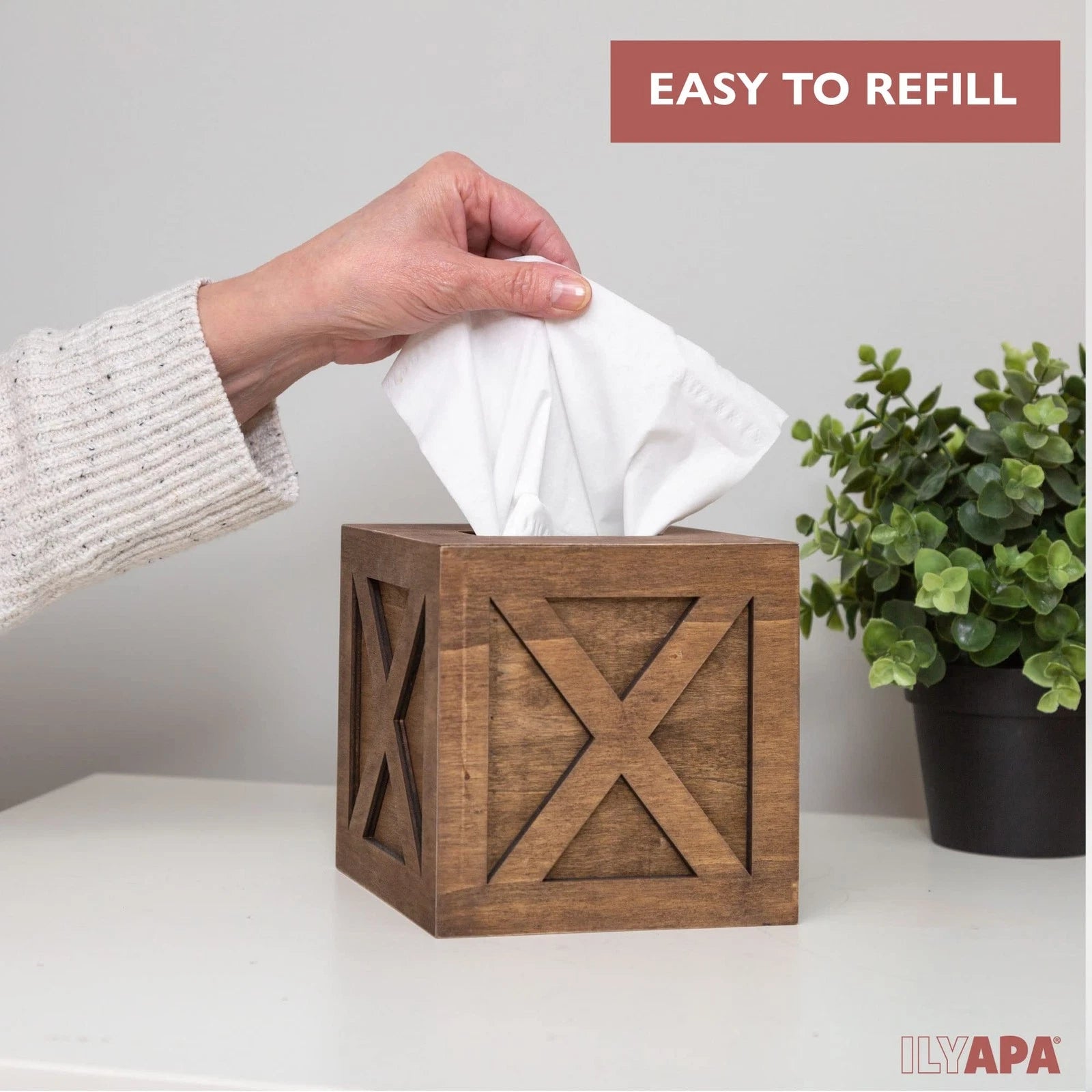 Ilyapa Wood Tissue Box Cover Farmhouse X Patterned- Rustic White Wood Holder | eBay