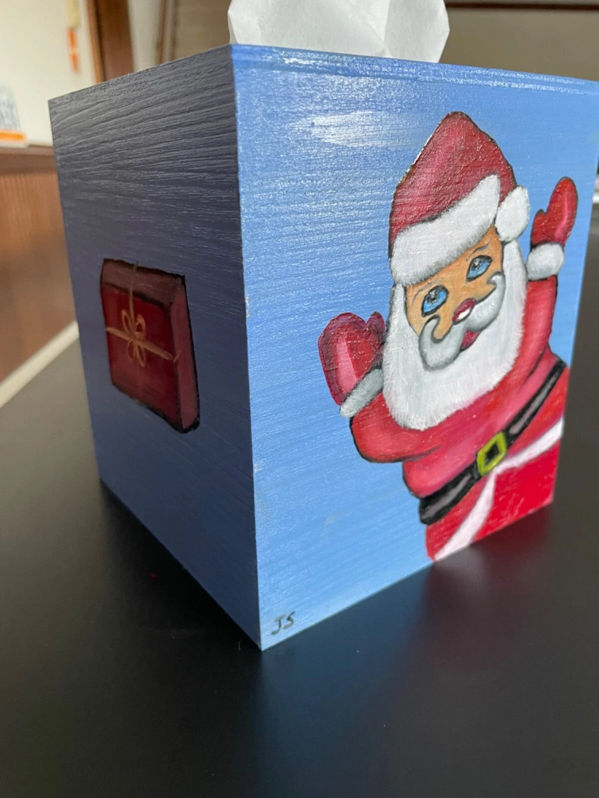 Hand painted wood tissue box cover cute happy Santa Claus | eBay