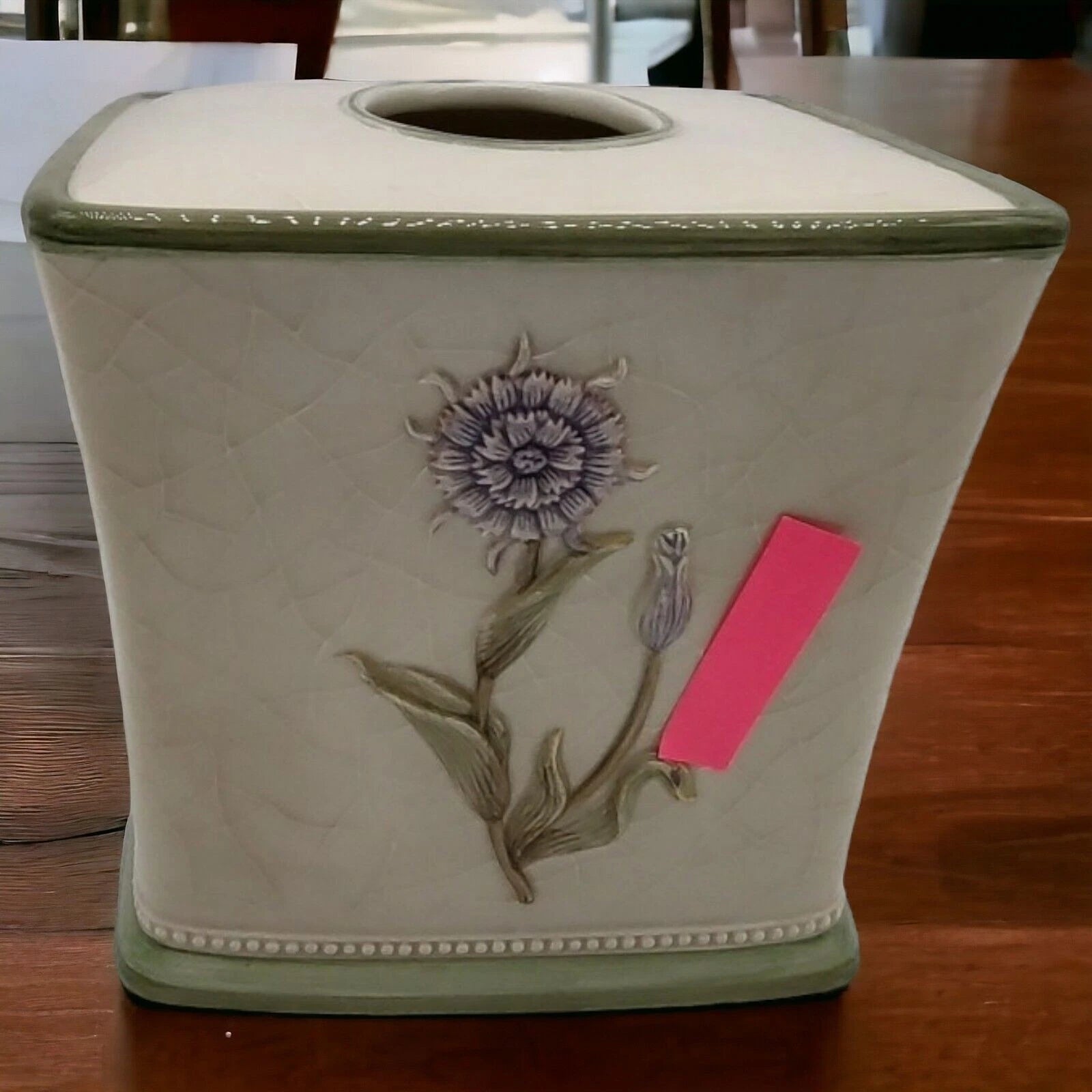 Croscill Crackle Glaze Raised Flowers Veronica Bath Ceramic Tissue Box Cover | eBay