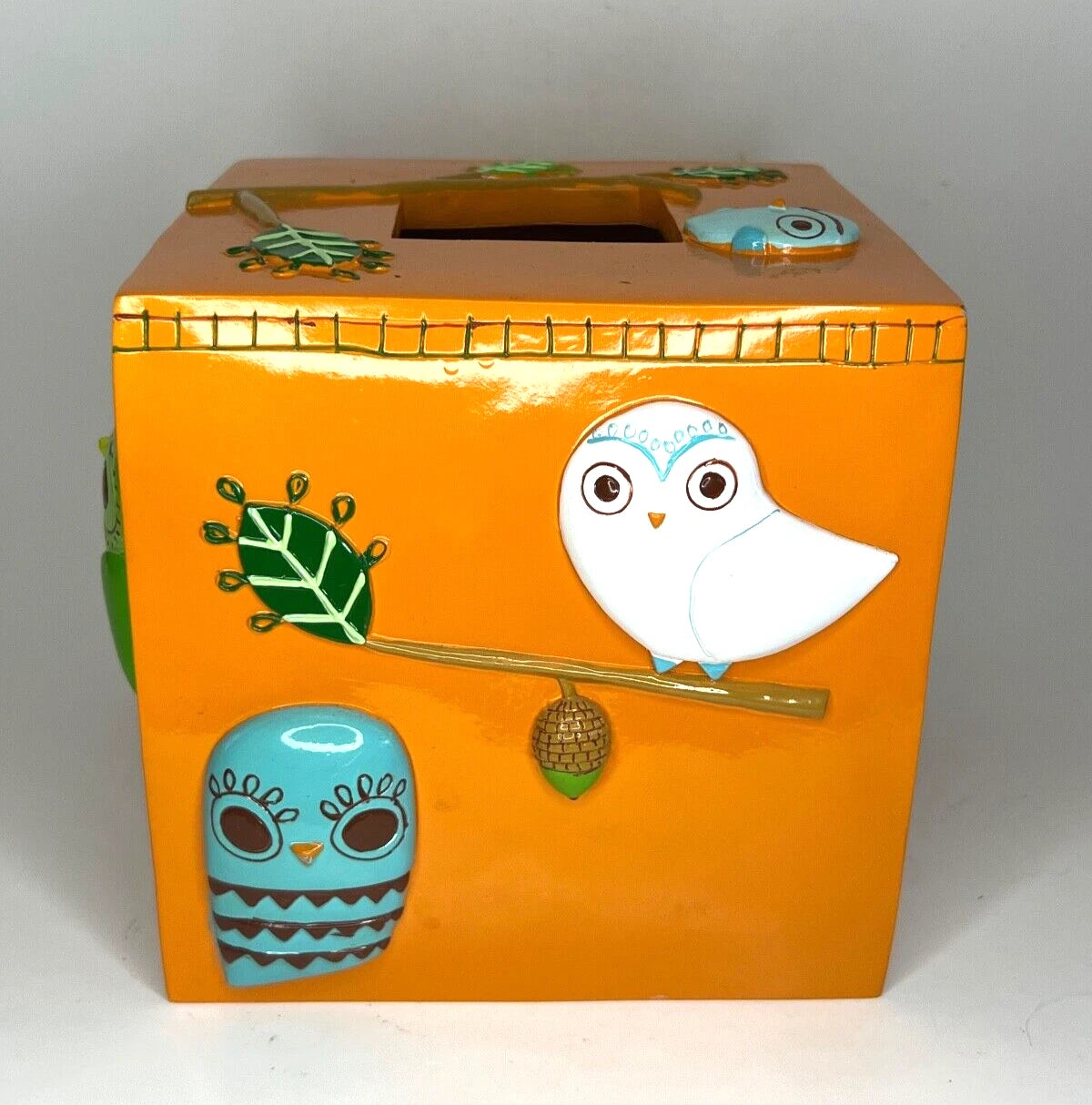 Give a Hoot Owl Tissue Box Holder Creative Bath Orange Resin 5.75" Square AS IS | eBay