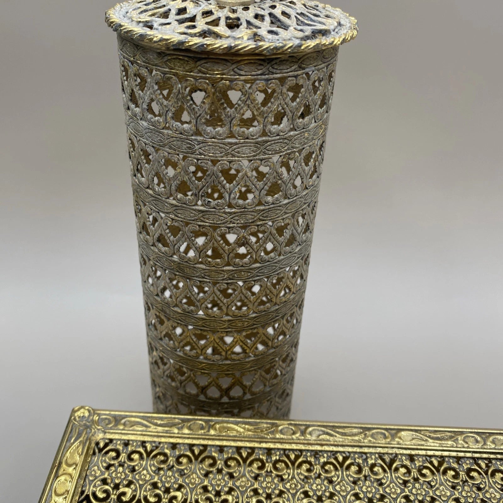 Hollywood Regency 2 Piece Bath Vanity Accessories Gold Tone Filigree Brass? | eBay