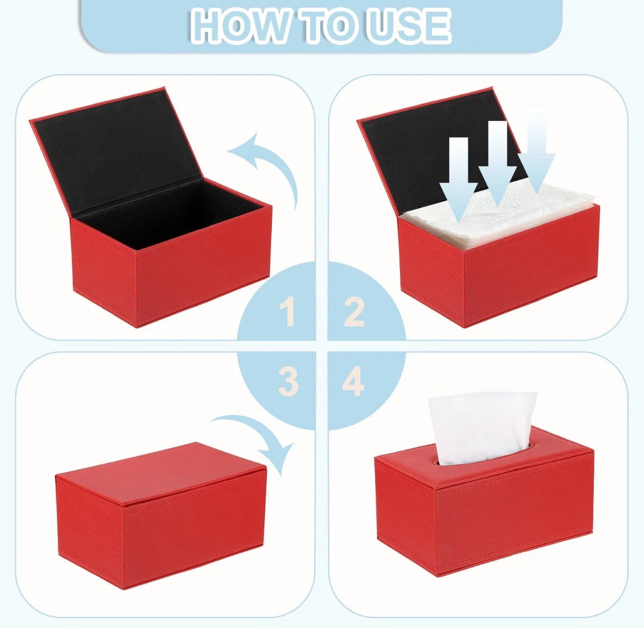 Tissue Box Cover with Magnetic Bottom (Red, 7.9"x4.7"x3.7" ) Pleather | eBay