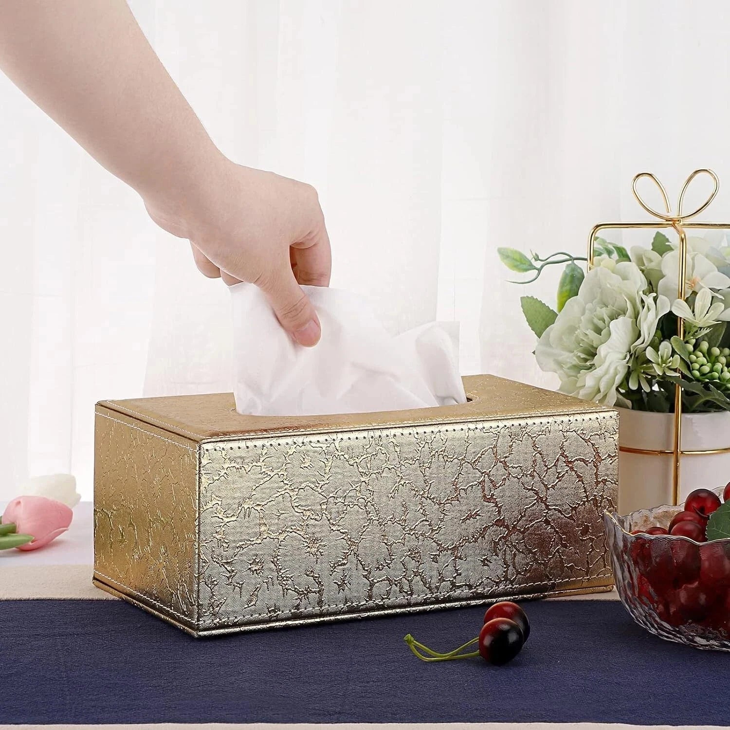 Medium Gold Rectangular Tissue Box Cover with Magnetic Bottom for Vanity or Desk | eBay