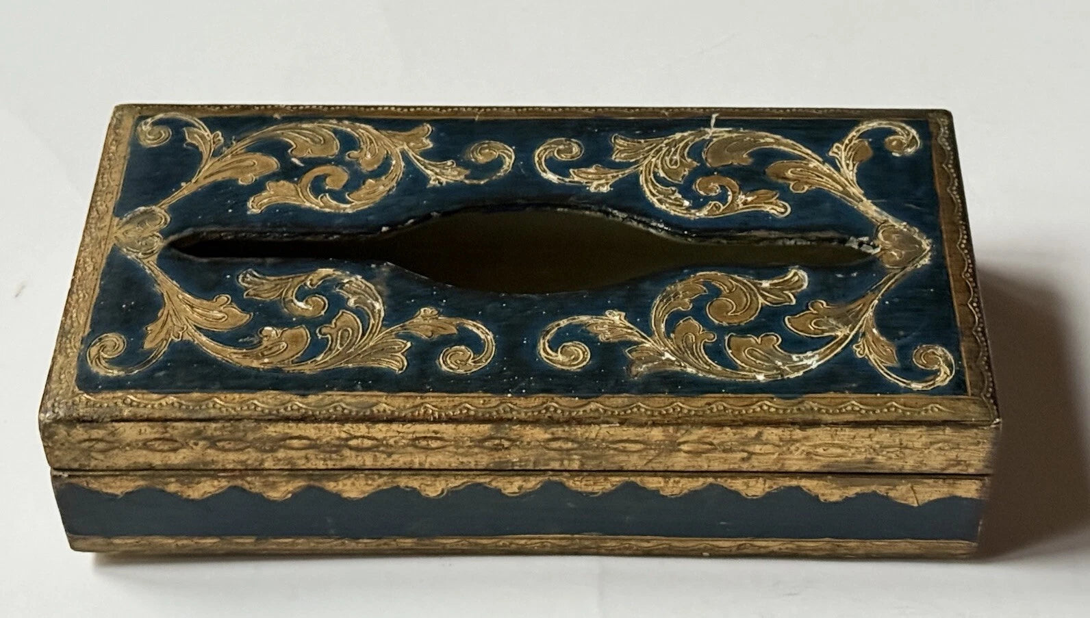 RARE Vintage Gold *BLUE Hollywood TISSUE HOLDER Cover Antique ITALY Florentine | eBay