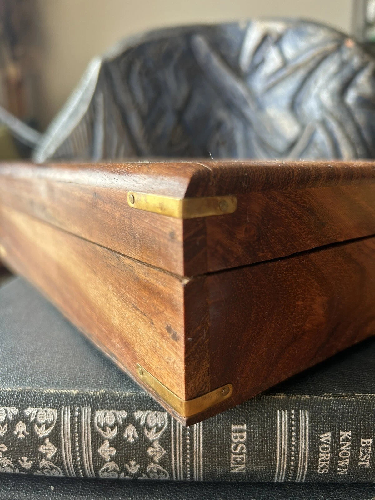 Hand Carved Wood Brass Inlay Tissue or Napkin Box Holder India Boho Decor | eBay