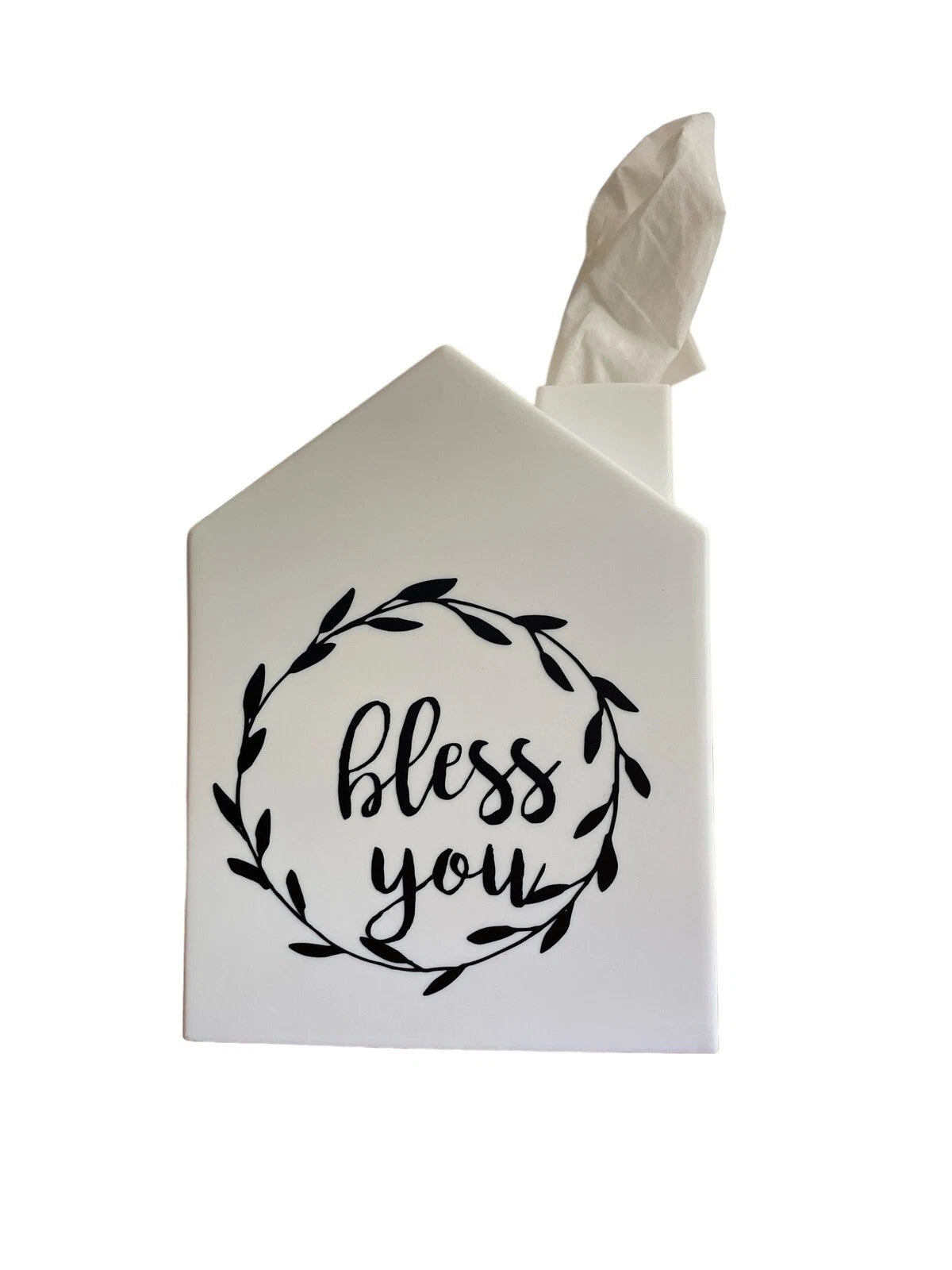 "Bless You" Casa Tissue Box Cover House Square Tissue Box Holder White Plastic | eBay