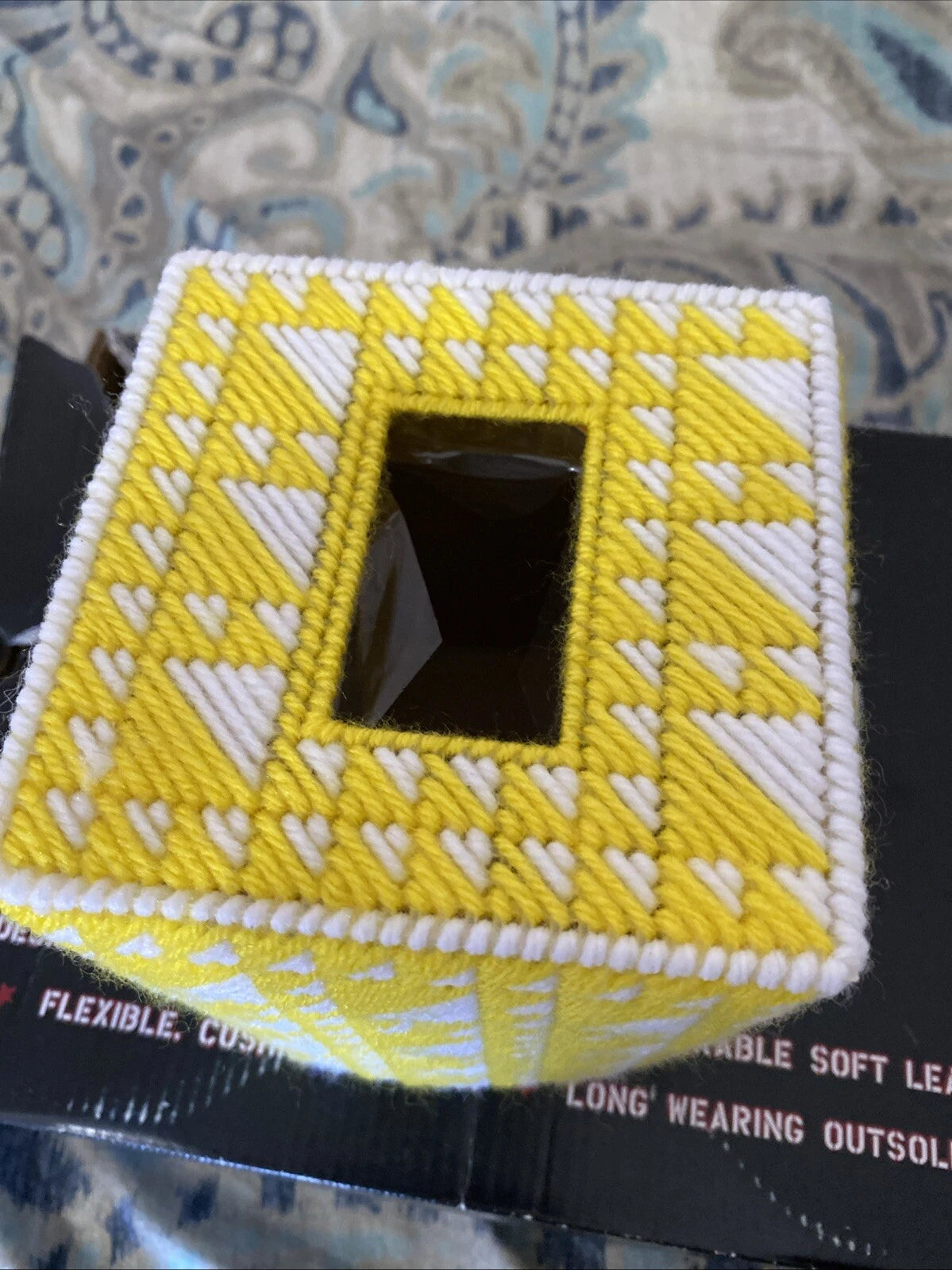 New Handmade Plastic Craft Tissue Cover Box Yellow Abstract Design | eBay