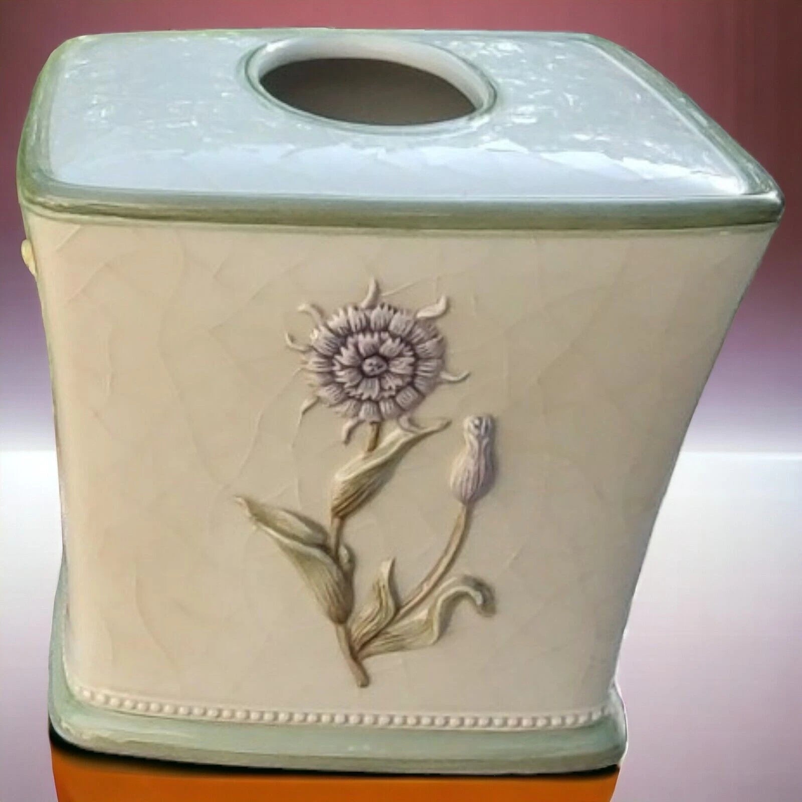 Croscill Crackle Glaze Raised Flowers Veronica Bath Ceramic Tissue Box Cover | eBay