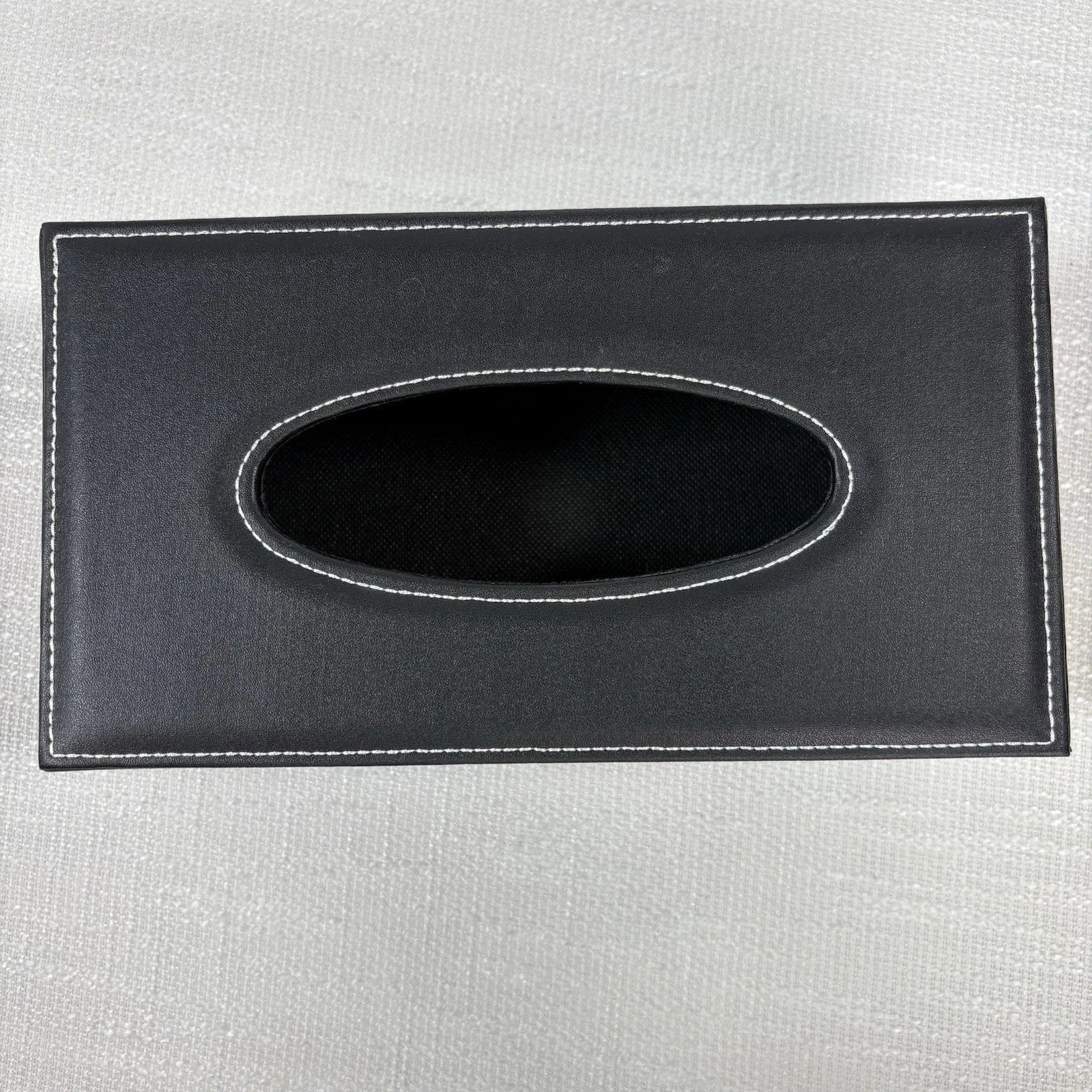 Faux Leather Tissue Box Holder, Rectangular Napkin Dispenser, Black White Trim | eBay