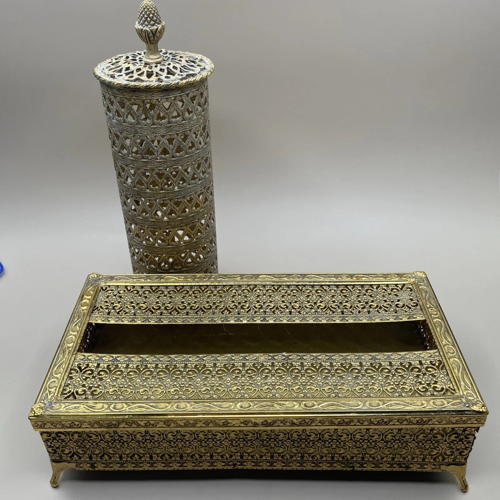 Hollywood Regency 2 Piece Bath Vanity Accessories Gold Tone Filigree Brass? | eBay