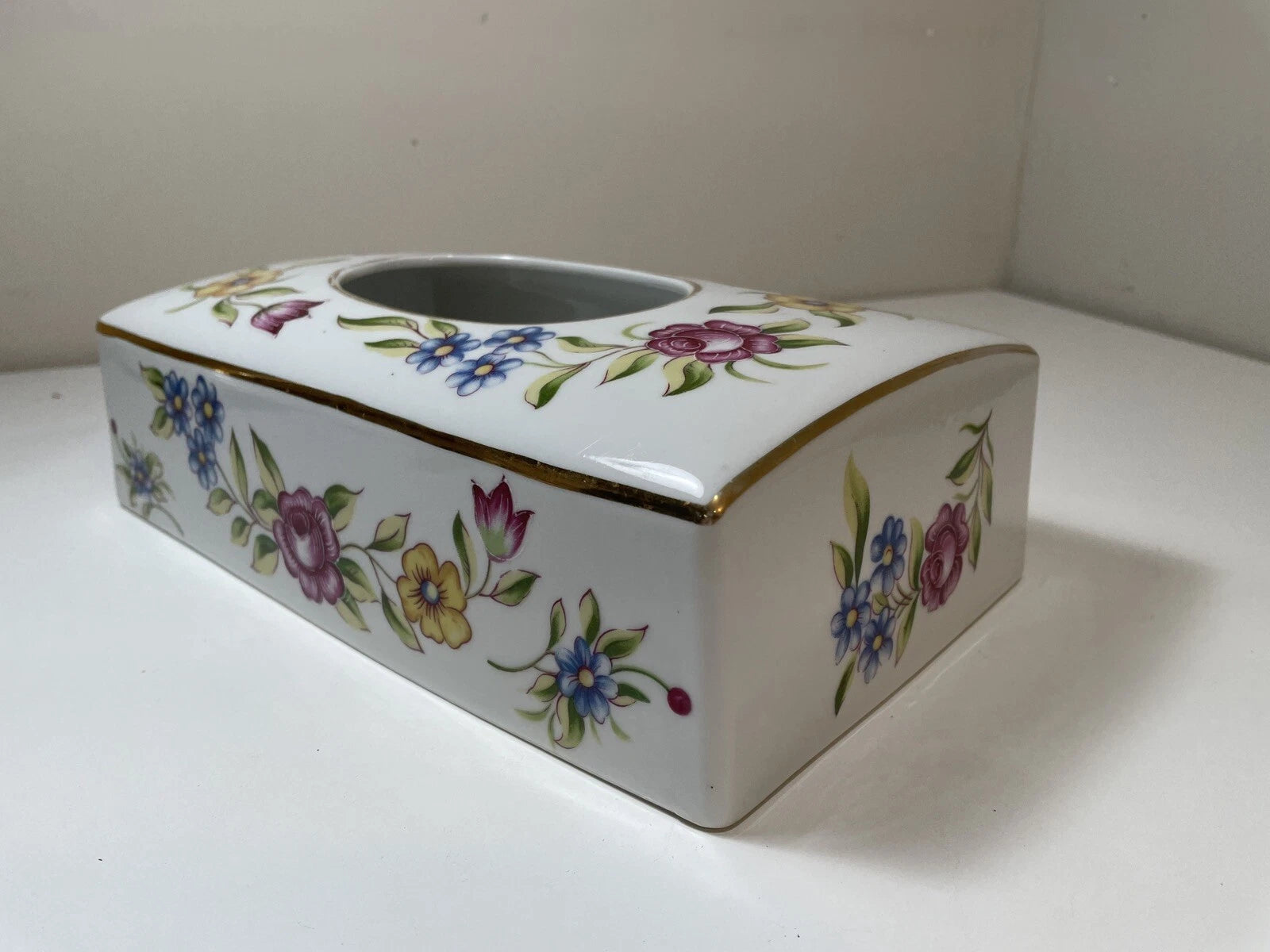 Meissen Porcelain Tissue Box Cover Hand Painted Flowers with Gold Trim Vtg | eBay