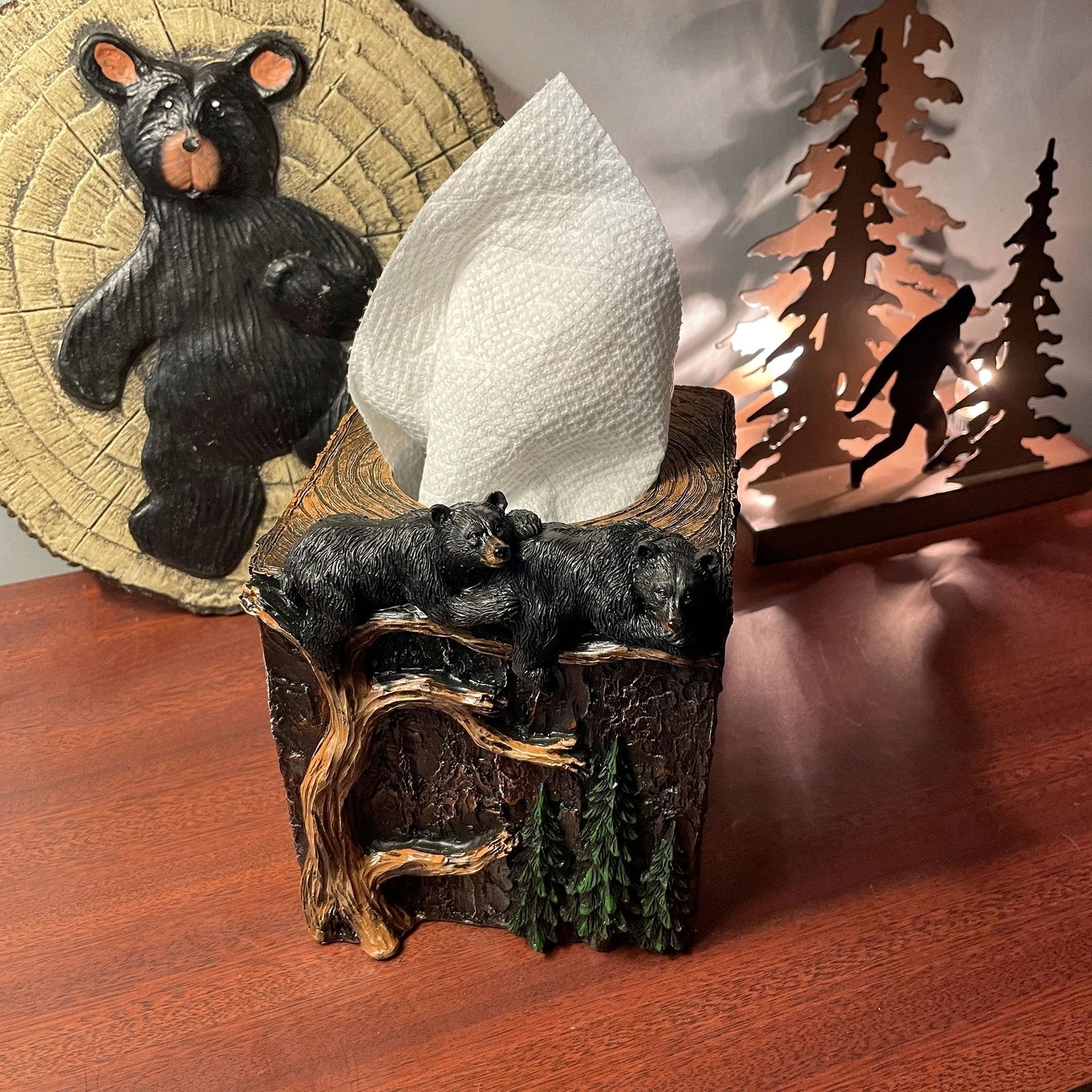 Bear Square Tissue Box Cover – Rustic Lodge Black Bear Bathroom Decor, Felt Pads | eBay