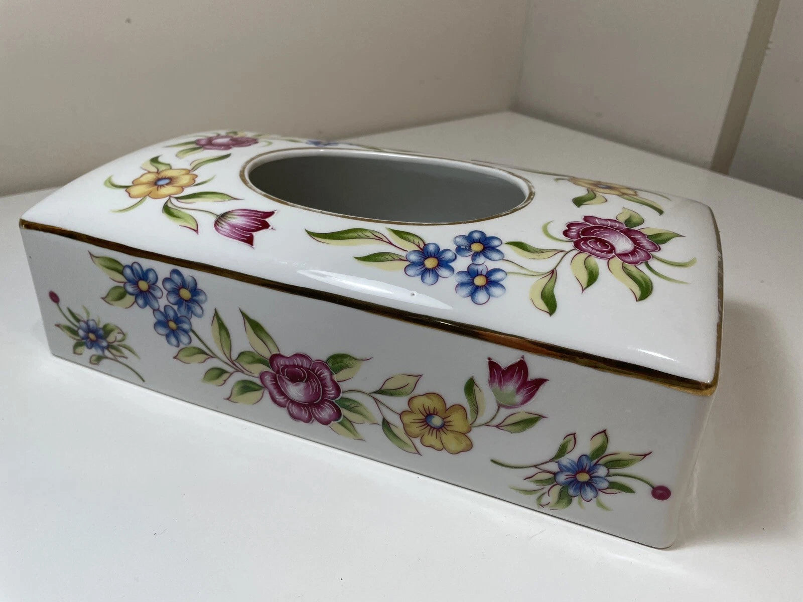 Meissen Porcelain Tissue Box Cover Hand Painted Flowers with Gold Trim Vtg | eBay