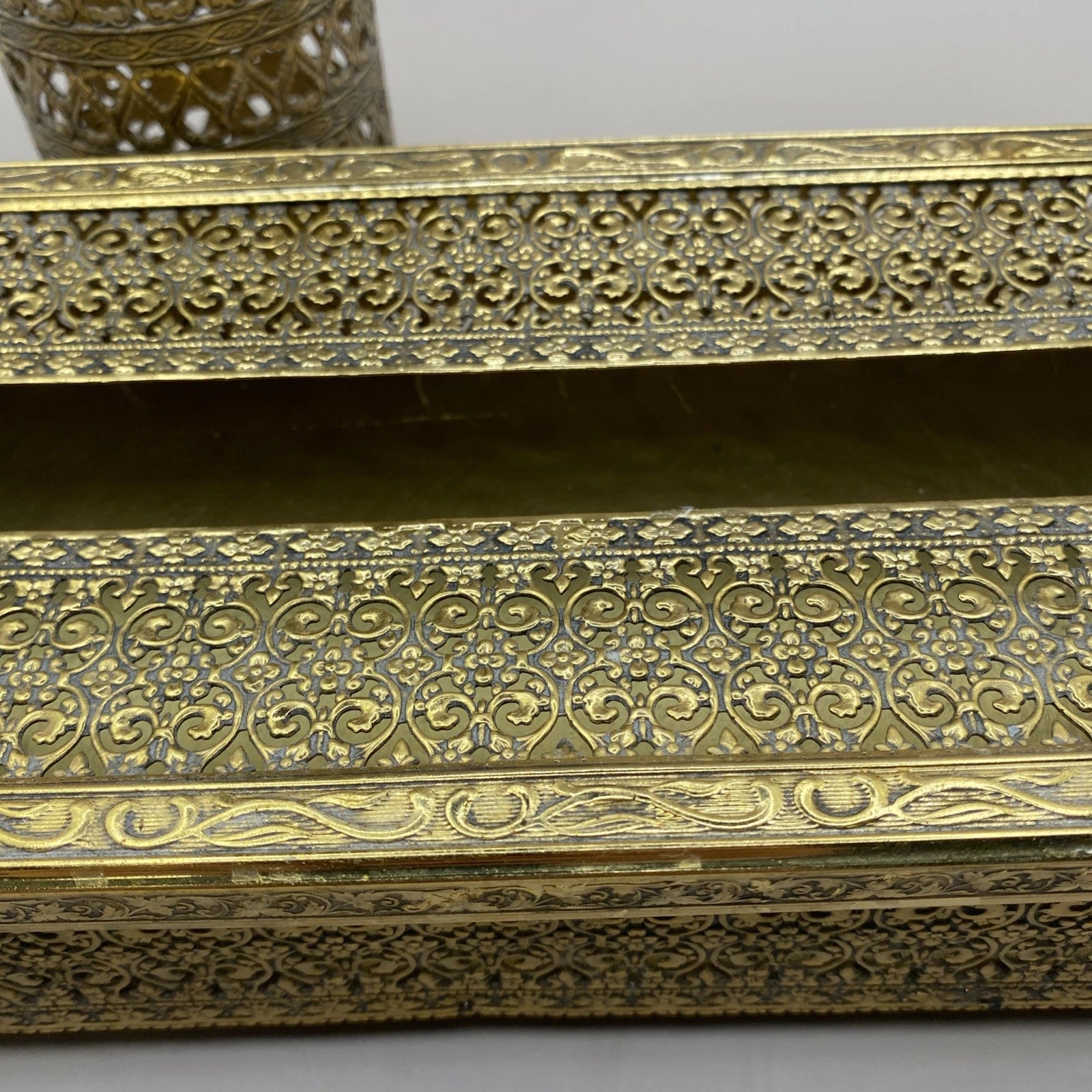 Hollywood Regency 2 Piece Bath Vanity Accessories Gold Tone Filigree Brass? | eBay