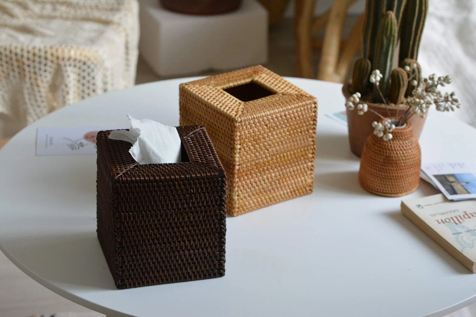 Rattan Tissue Box Cover Square, Hand Woven Wicker Tissue Holder, 5.5 x 5.5 X ... | eBay
