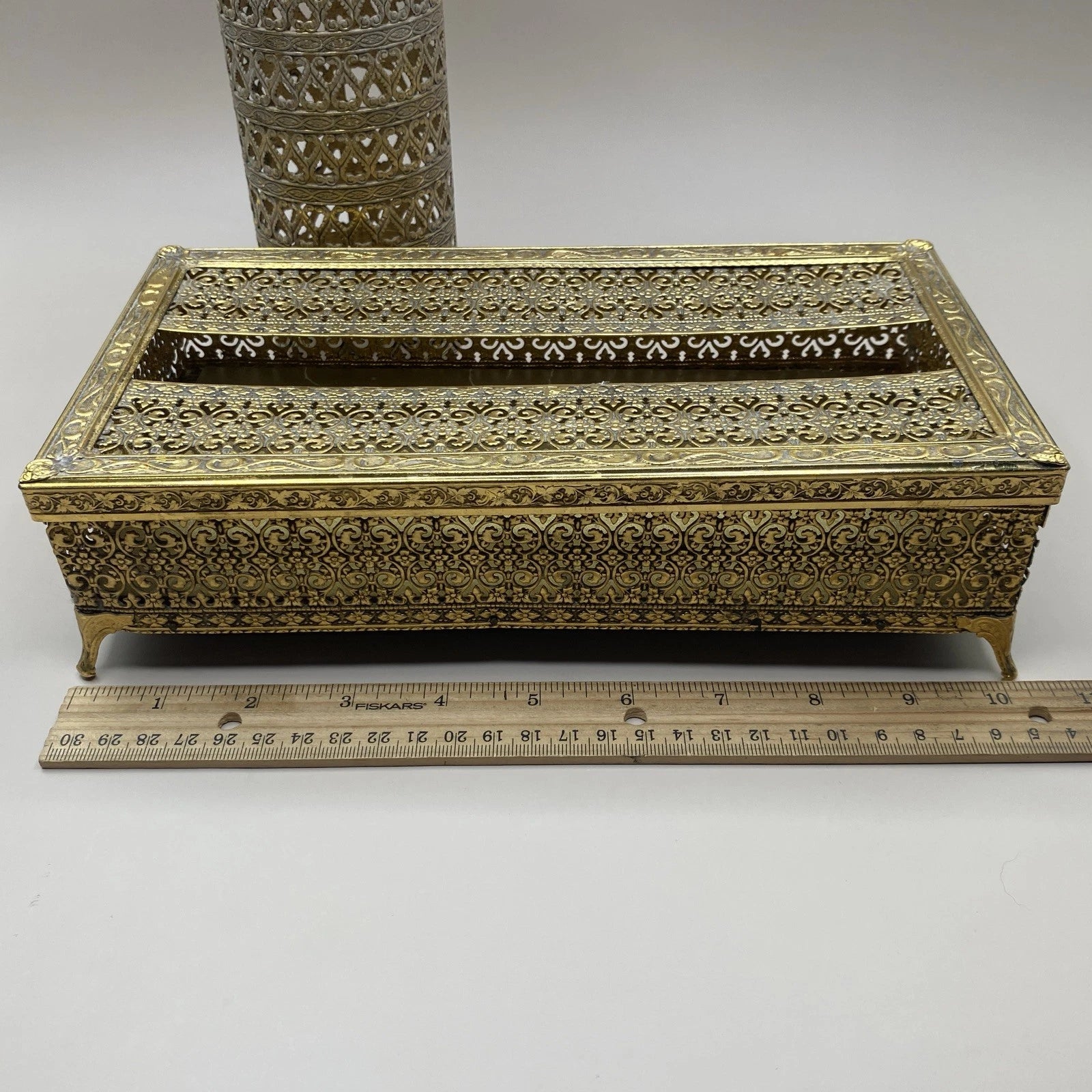 Hollywood Regency 2 Piece Bath Vanity Accessories Gold Tone Filigree Brass? | eBay