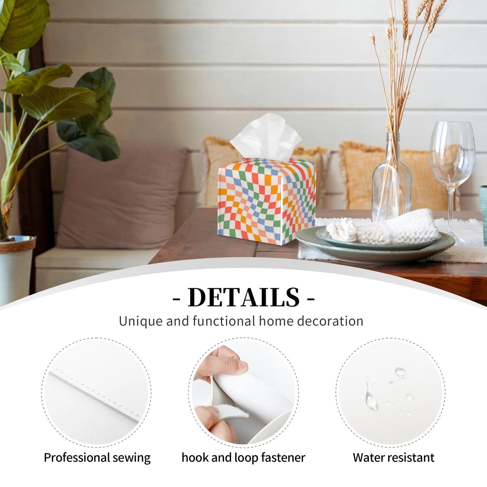 Best Box Holder Wavy Checkerboard Tissue Cover Square Leather Organizer Portable | eBay