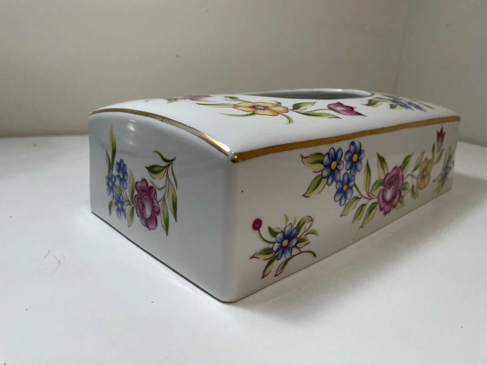 Meissen Porcelain Tissue Box Cover Hand Painted Flowers with Gold Trim Vtg | eBay