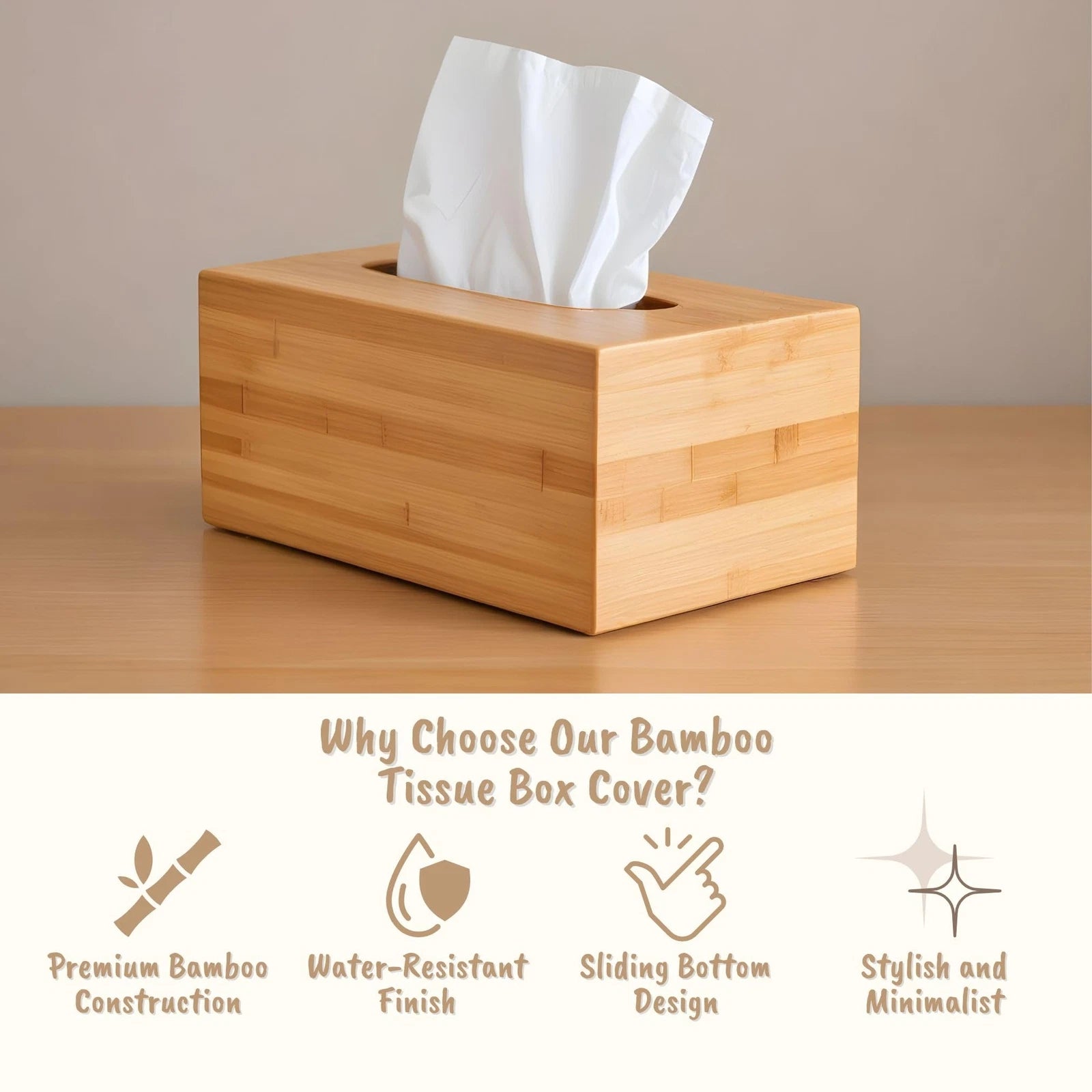 Rectangular Bamboo Tissue Box Cover, Water Resistant Wooden Facial Tissue Box fo | eBay