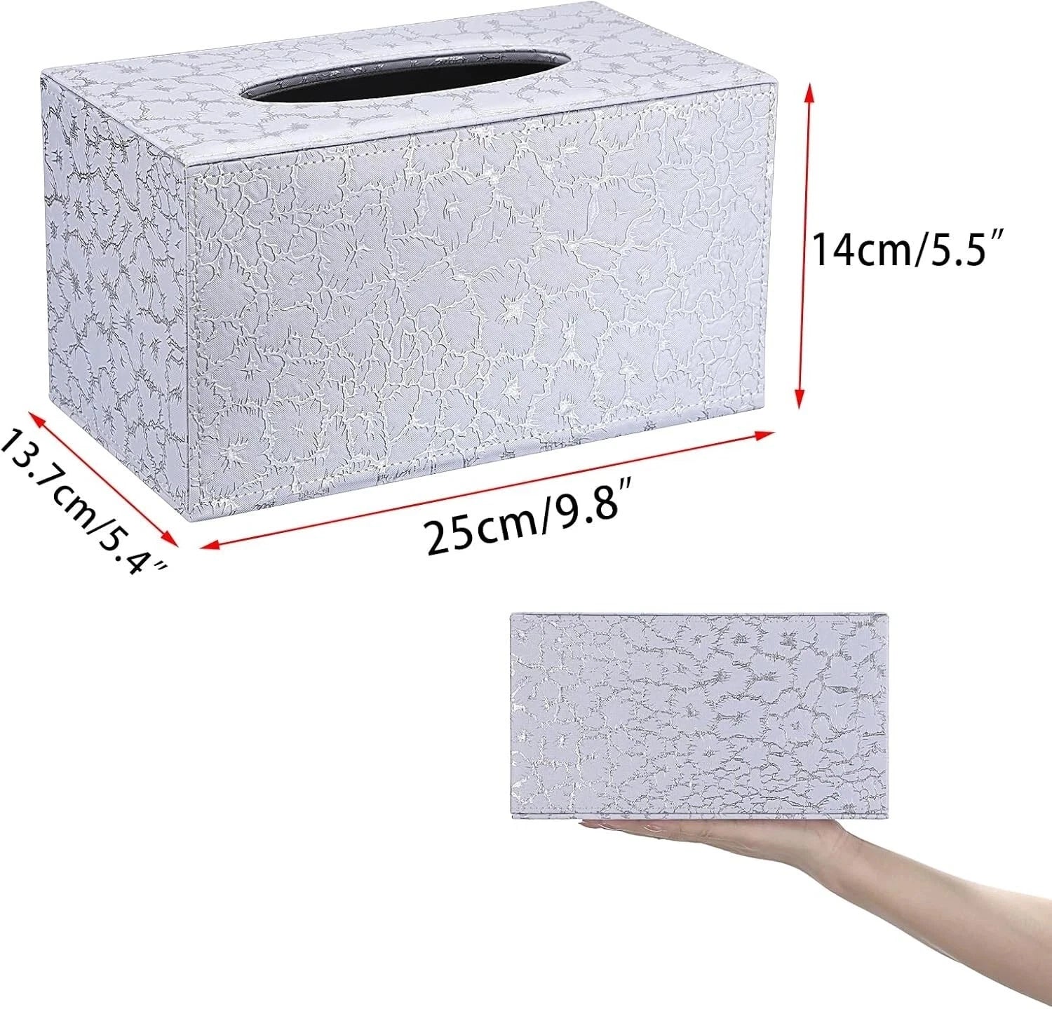 Rectangle Leather Tissue Box Cover - Stylish Magnetic Bottom, Silver | eBay