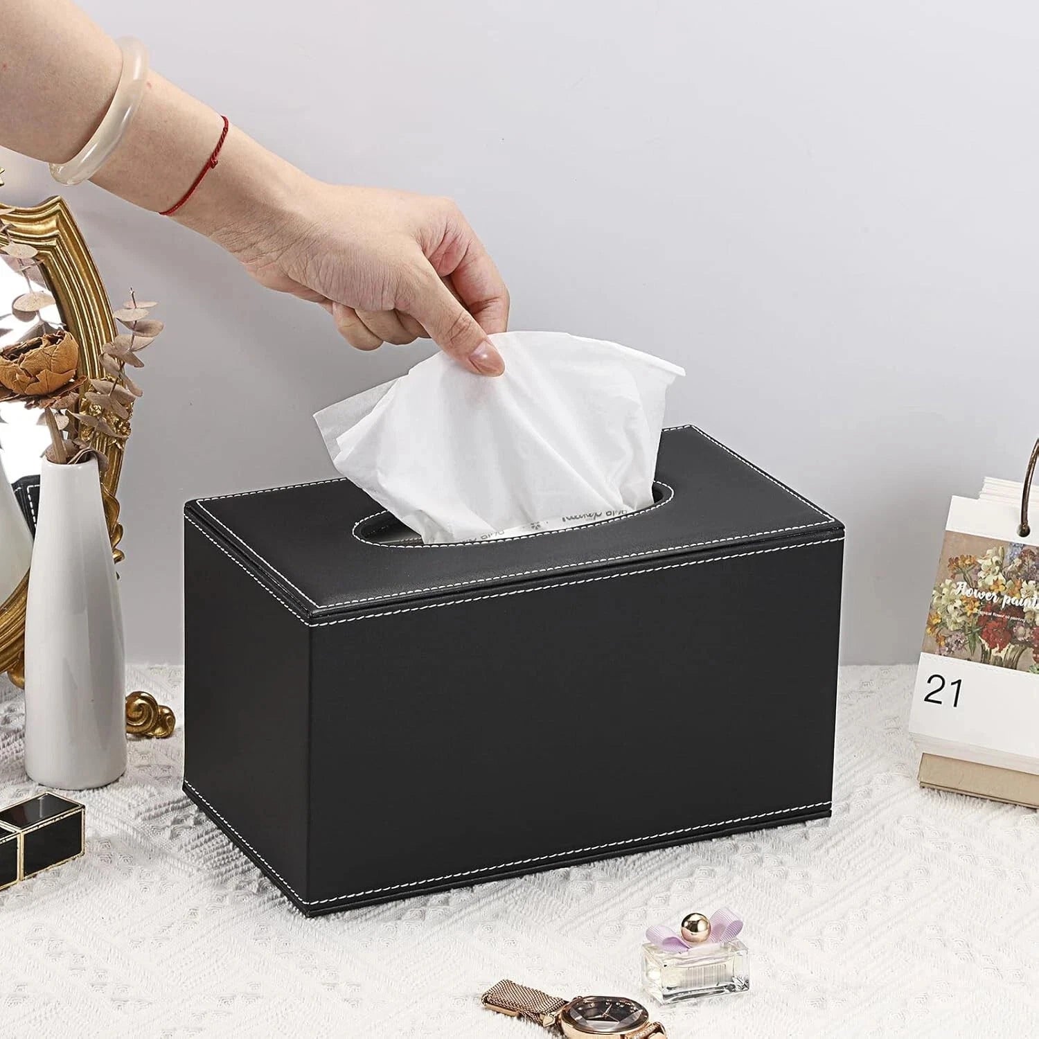 Large Black Rectangular Leather Tissue Box Cover with Magnetic Bottom forOffice | eBay