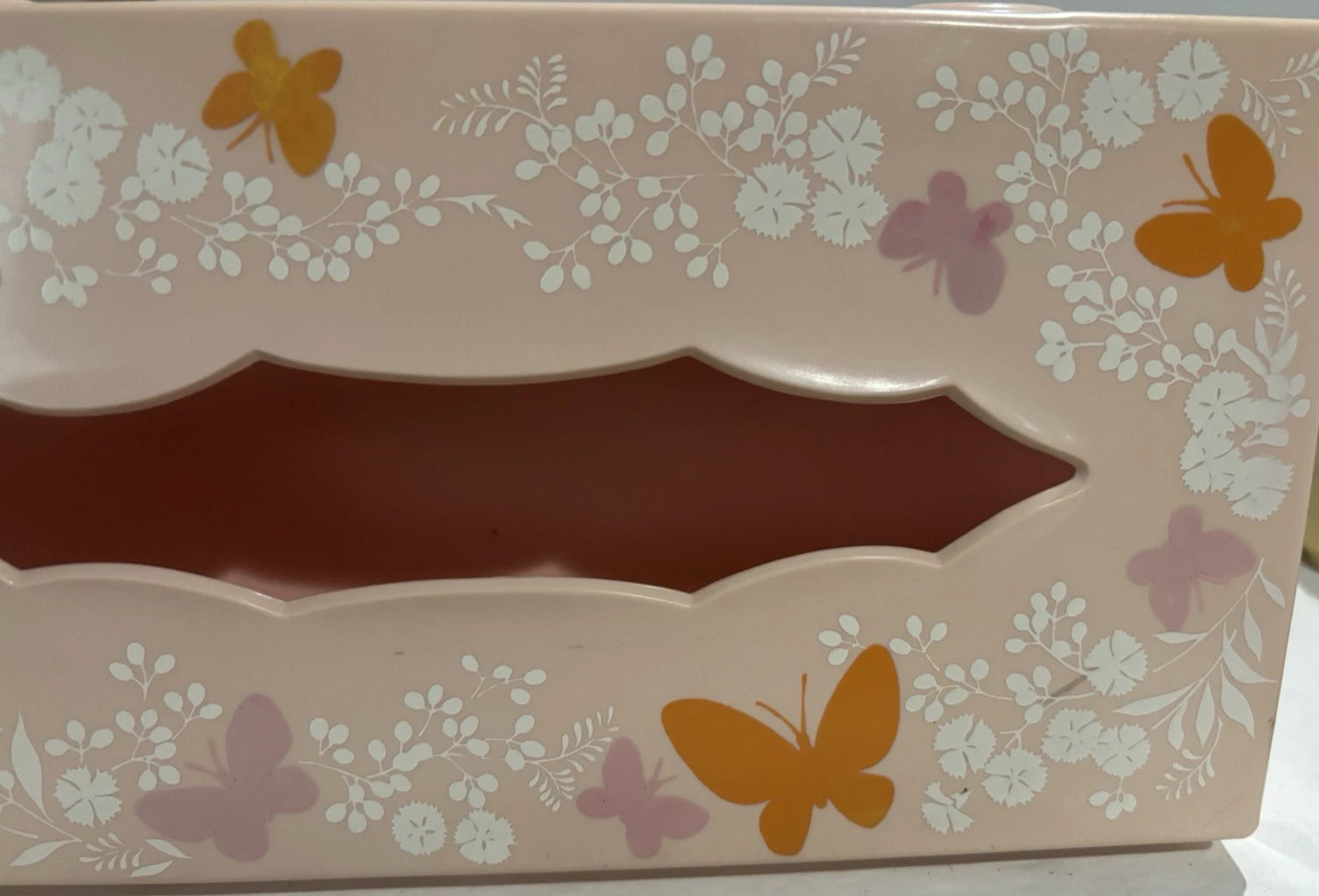 Vintage Acrylic Hinged Tissue Box Holder Butterflies / floral /pink | eBay