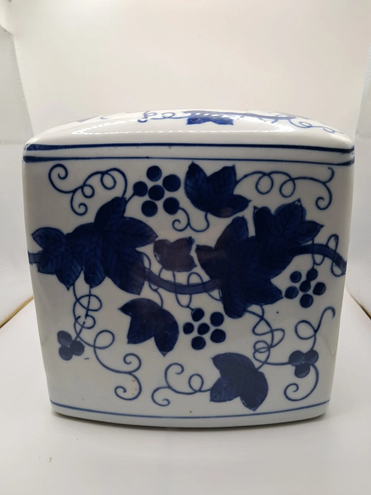 Blue White Grape Vine Leaves Heavy Ceramic Bathroom Tissue Holder 6 1/4" Square | eBay
